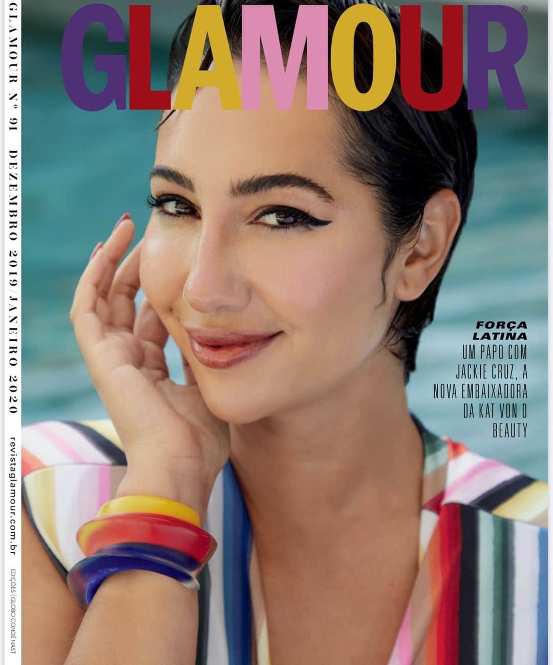 ジャッキー・クルーズのインスタグラム：「This has been such an incredible year for me. I traveled the world, performed in Brazil for @sephorabrasil House next to top Brazilian artists like @ludmilla, and landed my first @glamourbrasil cover. The crew was incredibly talented, loving and supportive, and made me feel beautiful, scars and all. It allowed me to break free from the insecurity I’ve dealt with ever since my car accident. Much love to the Brazilian team for making this cover such an incredible experience. I can’t tell you how honored I am to share @katvondbeauty all over the world. @thekatvond, you believed in the unseen and I’ll never forget it. Thank you @hellocoller for always having my back and loving me through every step. For six years I’ve wished this and I’m so glad that it is all happening so organically. I am proud to stand behind you in anything you do Kat. #vegan #veganmakeup #katvonDbeauty #sephorabrasil Make up that was used in this picture is below. Lock It Foundation, Super Brow Pomade, Tattoo Liner, Go big or Go Home Mascara, Shade + Light Contour Palette and our iconic Lolita Shade in Studded Kiss and Everlasting Liquid Lip 🇩🇴」