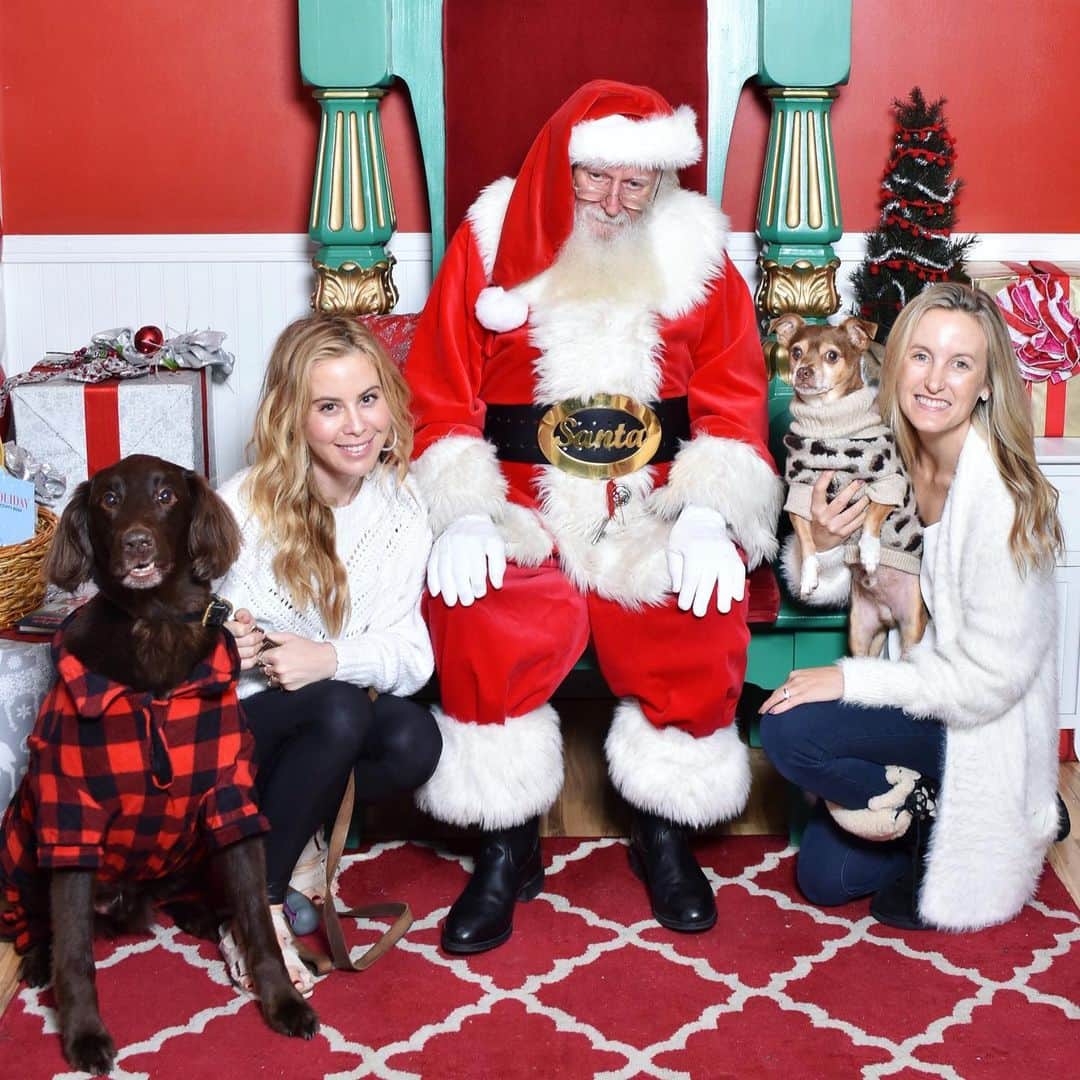 タラ・リピンスキーのインスタグラム：「Happy holidays from Dublin and his favorite cousin Conan! 🎅 And yes, we are those extra moms that took our fur babies to see Santa and paid a ridiculous price for this pic. Also - thank you to @lilogaran628 for loaning out the cute Xmas pjs!」