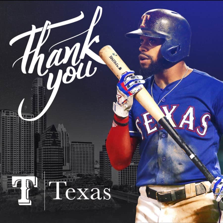 デライノ・デシールズ・ジュニアのインスタグラム：「Well guys... This is extremely bitter sweet for me. I really don’t know where to start, but I would first start by thanking the Texas Rangers organization for taking a chance on me in the rule 5 draft in 2014 and giving me an opportunity to live my childhood dream of playing in the big leagues. You guys don’t understand how much I loved playing with Texas across my chest every single night. Thanks to all of my teammates for opening your arms and allowing me to feel like I was a part of your family. Y’all truly made it fun showing up to the ballpark everyday. Thanks to the coaches for keeping me motivated and continuing to push me to be better. Thanks to the fans for all of the support and the love that I’ve received from playing here in the state of Texas. I’ve never felt so much love like I have from you all and I appreciate it more than you know. Thanks to the medical and strength team for keeping me durable and healthy. Thanks to the clubhouse staff for being present and making life a little easier so that I can go perform at a high level everyday. Thanks to the media team for being genuinely good people with good intentions. Y’all have always believed in me and I’m grateful for that. Last but not least to the people that are behind the scenes that I’ve gotten to know on a personal level, and y’all know who you are, I appreciate you also. From the bottom of my heart I love you Texas Rangers nation and I’m going to miss every single one of you guys top to bottom. Thank you for the endless amount of memories. Texas will always be home to me. To my new club the Cleveland Indians, I’m really excited to get the chance to meet you guys and start this new chapter in my career. I’ve heard nothing but great things. I promise y’all will get the best of me and know that I’m going to leave it all out on the field every night. I can’t wait to get going with you guys this spring. Let’s get it 💪🏾!」