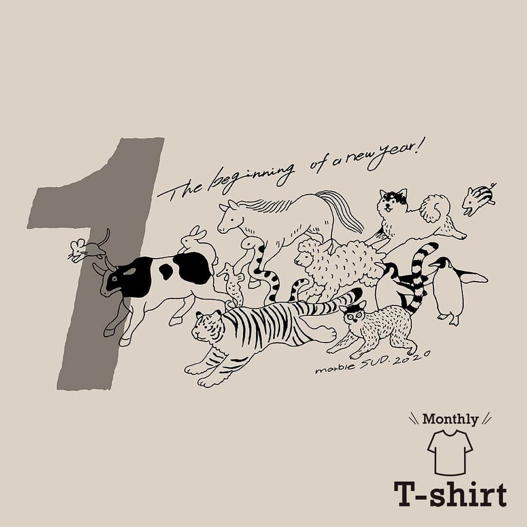 marbleSUD(マーブルシュッド) のインスタグラム：「ご好評につき、1月のMonthly T-shirt【online shop先行予約】追加生産分も受付を終了いたしました。たくさんのご注文、誠にありがとうございました！ ・ 【🔥追加予約決定🔥】大好評につき、追加生産が決定！本日18日12:00〜再予約をスタートします☆こちらのご予約分は2020年1月17日発送となりますので、ご了承ください。これで最後のご予約受付となります！是非チェックしてくださいね。 ・ 【Monthly T-shirt 先行予約受付】 ﻿毎月1日発売の「Monthly T-shirt」。数量限定の為、数日で完売になる事もしばしば。そこで、2020年第1弾の「Monthly T-shirt 1月」に限り、online shop限定で先行予約を承ります。数量限定！トレンドのスウェットに、十二支がプリントされた新年ならではのHAPPYな1枚をお見逃しなく！ ﻿ ﻿ 尚、online shopでの販売は、今回の先行予約に限ります。2020年1月の通常販売は行いませんので、ご了承ください。直営店では、1月の初売りの際に販売いたしますが、各店ごく僅かの入荷数となります。絶対に欲しい！というお客さまは、online shopでのご予約をオススメいたします。﻿ ﻿ 【online shop先行予約】 ﻿🌸12月17日(火)12:00〜23日(月)19:00 ※限定数に達した時点で終了となります。﻿ ﻿ 【直営店発売日】 🌸﻿ 2020年1月2日(木) ルクア イーレ店、枚方T-SITE店、京都伊勢丹店 ﻿ 🌸2020年1月4日(土) 都内5店舗、静岡店﻿ ※直営店販売についての事前予約は承っておりません。どうぞご了承ください。」