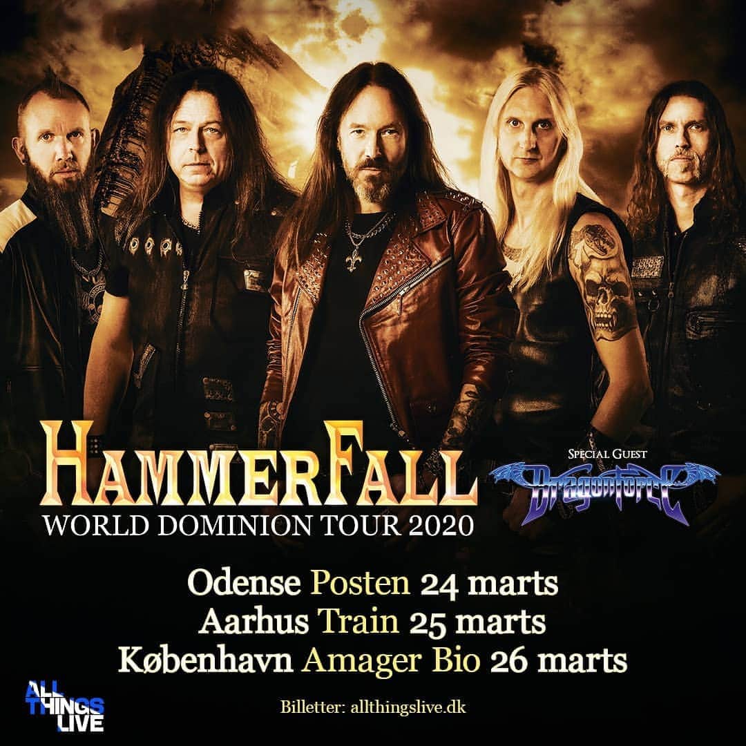 DragonForceさんのインスタグラム写真 - (DragonForceInstagram)「Shows added in Denmark + Sweden in 2020 as special guest of @hammerfall_official Mar. 24 Odense, Posten Mar. 25 Aarhus, Train Mar. 26 Copenhagen, Amager Bio Mar. 27 Gothenburg, Parille Arena Mar. 28 Stockholm, Annexet Tickets go on sale Wednesday! 🔨🎟️🎸🔥🎉👍 #dragonforce #hammerfall #truemetal #heavymetal #powermetal #extremepowermetal #tourdates #touring」12月17日 17時19分 - dragonforcehq