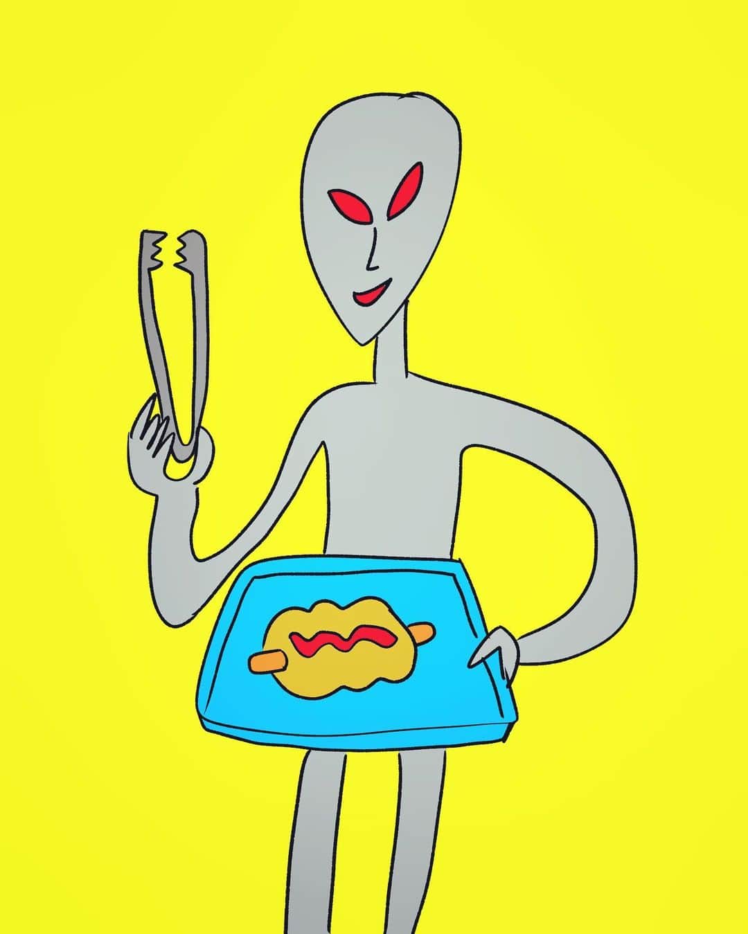 おほしんたろうのインスタグラム：「ウィンナーのパンが美味すぎてまた地球に来た宇宙人 . . . . . #おほまんが#マンガ#漫画#インスタ漫画#イラストレーター#イラスト#イラストレーション#パン#ウィンナー#宇宙人」