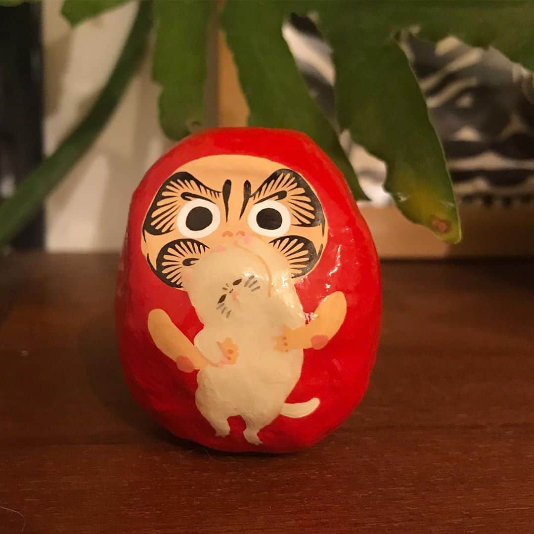 濱中鮎子のインスタグラム：「19日まで開催中の @imazine_osk  のイベントで”ダルマに猫を描いてもらえる”と聞いて、カリスマの @taniatsuhito  にチャイをどうかと依頼。  とびきりダルマチャイな愛らしい丸みが届きました！  谷さんありがとー❣️ なんか、これがあれば幸せに年を越せる気がしてならない。  #大阪の皆さん #ぜひ #imazine_osk  へ  #我が家は猫だらけ  #チャイ坊  #ねずみ年に猫というウィットに富んだクリエイティブ😸」