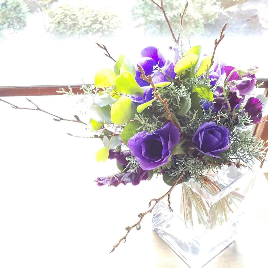 桑原麻美さんのインスタグラム写真 - (桑原麻美Instagram)「今日のパリスタイルブーケ。﻿ ﻿ 普段、あれもこれもやらなくちゃ、と﻿ 何かに追われてばかりだけど、﻿ 花を組むことだけに没頭した時間。﻿ ﻿ この時だけは何もかも忘れて、﻿ 癒されました✨﻿ ﻿ ・・・・・・・﻿ アナウンサーが教える﻿ 声と話し方の無料メルマガ﻿ プロフィールから登録してね♡﻿ @asami _kuwabara﻿ ﻿ #アナウンサー﻿ #フリーアナウンサー﻿ #司会者﻿ #話し方講師﻿ #話し方レッスン名古屋﻿ #研修講師﻿ #声筋トレ﻿ #つながるボイス﻿ #桑原麻美﻿ #パリスタイルブーケ﻿ #アネモネ﻿ #スイートピー﻿ #ブルーアイス﻿ #ユーカリ﻿ #ヤシャブシ﻿ #花﻿ ﻿ ﻿ ﻿ ﻿ ﻿ ﻿」12月18日 20時50分 - asami_kuwabara