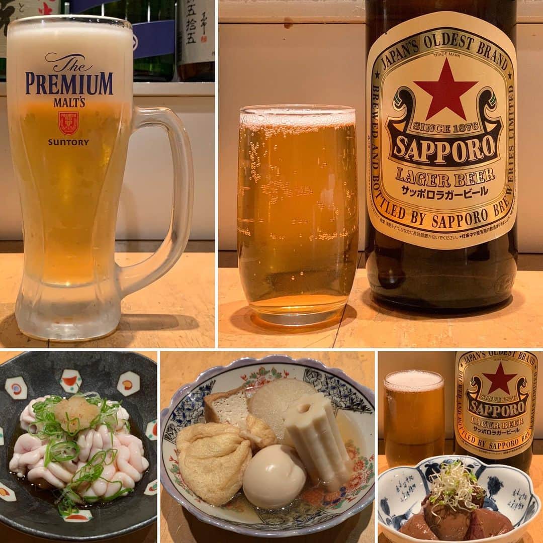 くろさんのインスタグラム写真 - (くろInstagram)「有楽町の半助で🍺🍢 #プレモル #赤星 #サントリー #サッポロ #プレミアムモルツ #サッポロラガー #白子ポン酢 #おでん盛り合わせ #鶏レバー甘辛煮 #有楽町半助 #半助 #有楽町呑み #有楽町飲み #有楽町ディナー #有楽町晩ごはん」12月18日 21時23分 - m6bmw