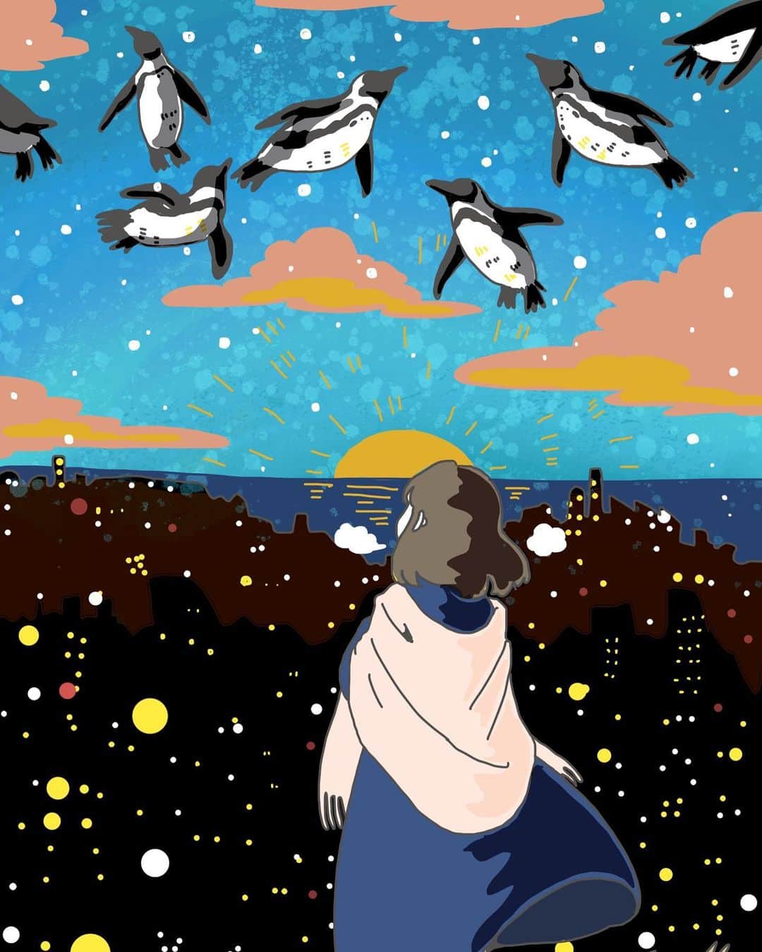 奥田 けいさんのインスタグラム写真 - (奥田 けいInstagram)「冬の空気#illustration#collage #sky #igersjp #instagood #drawing#illustgram#空#青#blue#イラスト#デジタルイラスト」12月18日 21時36分 - kei__okuda