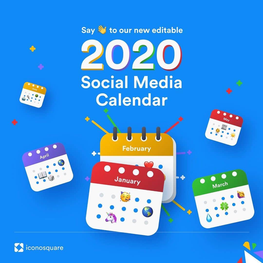 Iconosquareのインスタグラム：「Ready to start taking advantage of over 150 hashtag holidays and social media events?  Social media content calendars are the best way to plan and organize upcoming content. Maximize your engagement and reach more people using our brand new, editable 2020 Social Media Calendar: the ultimate resource to give your content strategy a boost - and you’ll never miss a special event on social again! 🗓  Find new ways to reach new people and engage with your audience using fun hashtags and holidays all year round! 🚀  Download your free copy of the Social Media Calendar 2020 now:  Link in bio → https://icnsq.re/2PTnCWT」