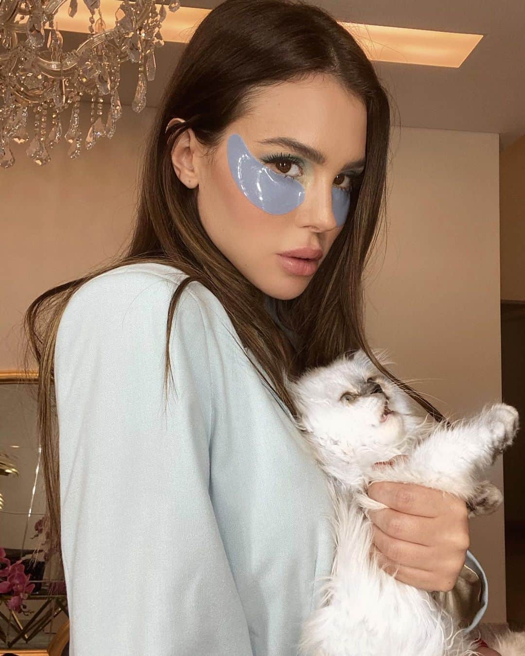 Silvia Carusoさんのインスタグラム写真 - (Silvia CarusoInstagram)「A light blue suite , my lovely cat and my favorite patch @111skin ❤️❤️」12月19日 0時51分 - silvialicius