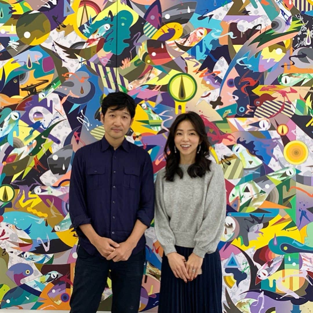松山智一のインスタグラム：「Studio visit with Junko san. 久保さんのご訪問。」