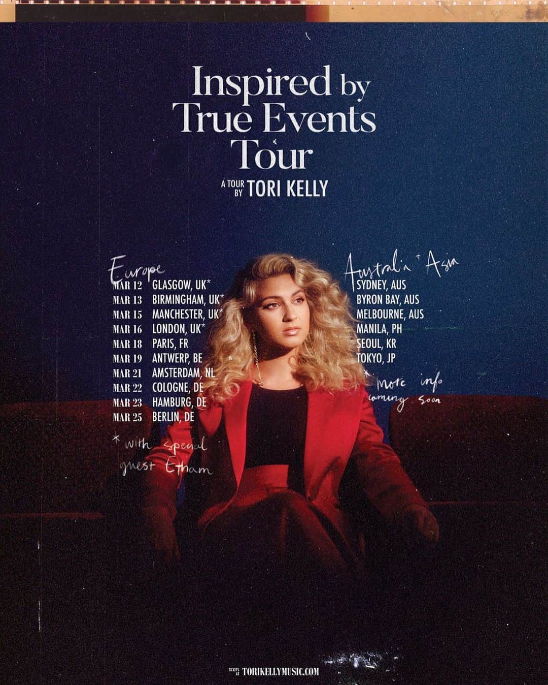 トーライ・ケリーのインスタグラム：「exciting news!⭐️ i’m making my first trip over to australia + asia !!!! more info coming in early 2020 so keep an eye out. i can’t wait to see you guys♥️ also happy to announce that @etham will be joining me for all uk dates✨」