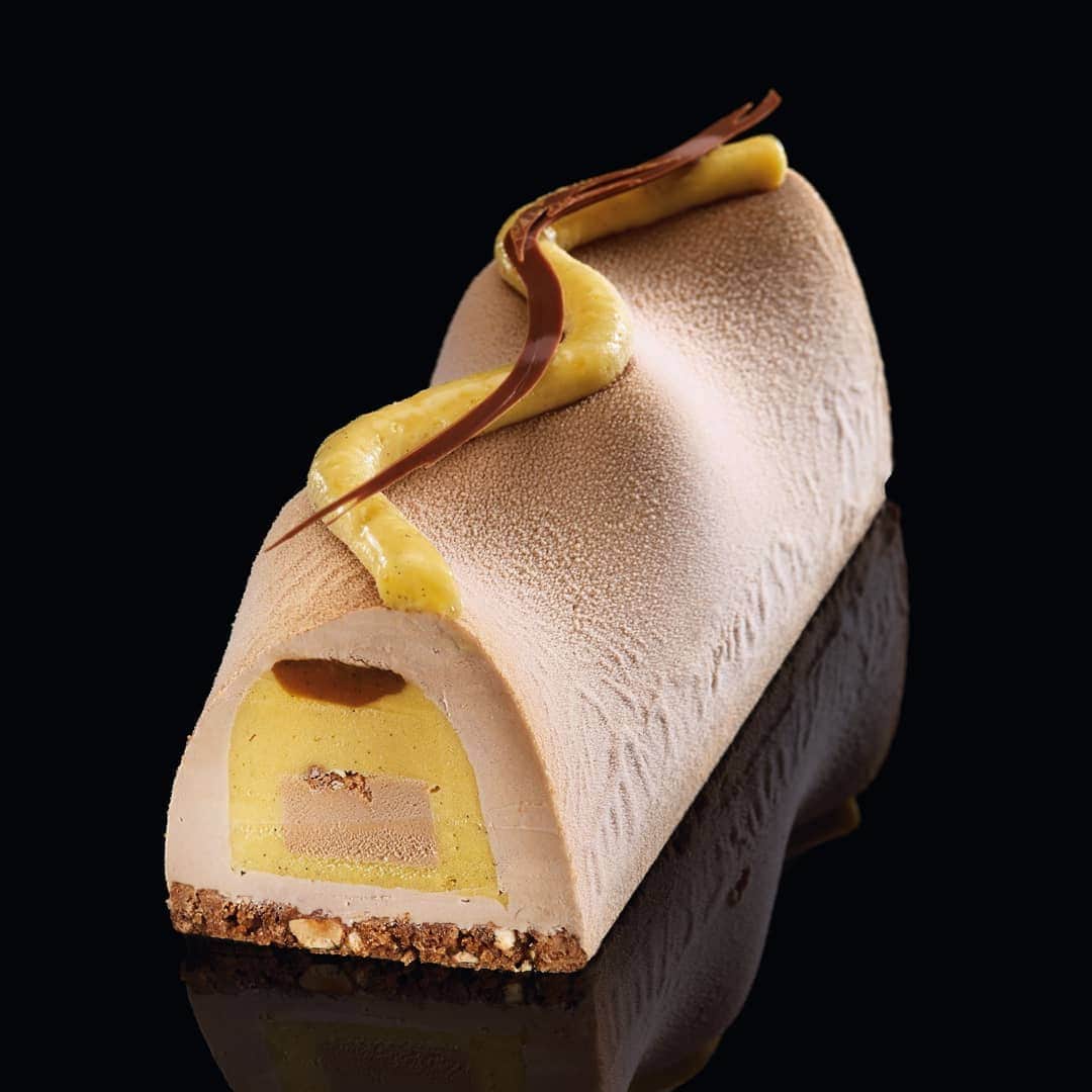 ショコラ de イースター by Valrhonaのインスタグラム：「ヴァローナのビュッシュのフォルム。ヴァローナショコラを使った、アーティスティックな数々の作品をご紹介します。  今回はスラローム型ビュッシュ。スラロームはノルウェー語で、「坂になった滑走路」。 #ヴァローナ #ヴァローナジャポン #エコールヴァローナ東京 #パティシエ #パティスリー #チョコレート #ショコラ #ショコラティエ #デザート #クーベルチュール #クリスマスケーキ #ビュッシュドノエル #ブッシュドノエル #チョコレートケーキ #valrhona #valrhonajapon #ecolevalrhonatokyo #valrhonainspiration #valrhonachocolate #plateddessert #pastrycreation #chocolat #chocolatier #buchedenoel #christmascake chocolatecake」