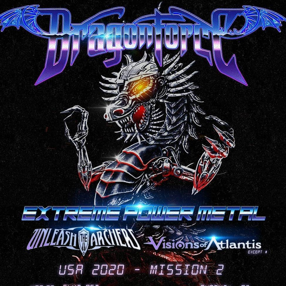 DragonForceさんのインスタグラム写真 - (DragonForceInstagram)「@DragonForceHQ USA 2020 tour dates with special guests @unleashthearchers @visionsofatlantis | On sale tomorrow. All presale tickets and VIP eligible to enter raffle for 1 @HermanLi custom guitar used on tour! More info: dragonforce.com/shows . . #dragonforce #tourdates #unleashthearchers #visionsofatlantis #heavymetal #powermetal #ExtremePowerMetal #retrogaming #symphonicmetal #hermanli #livestream #touring」12月20日 3時08分 - dragonforcehq