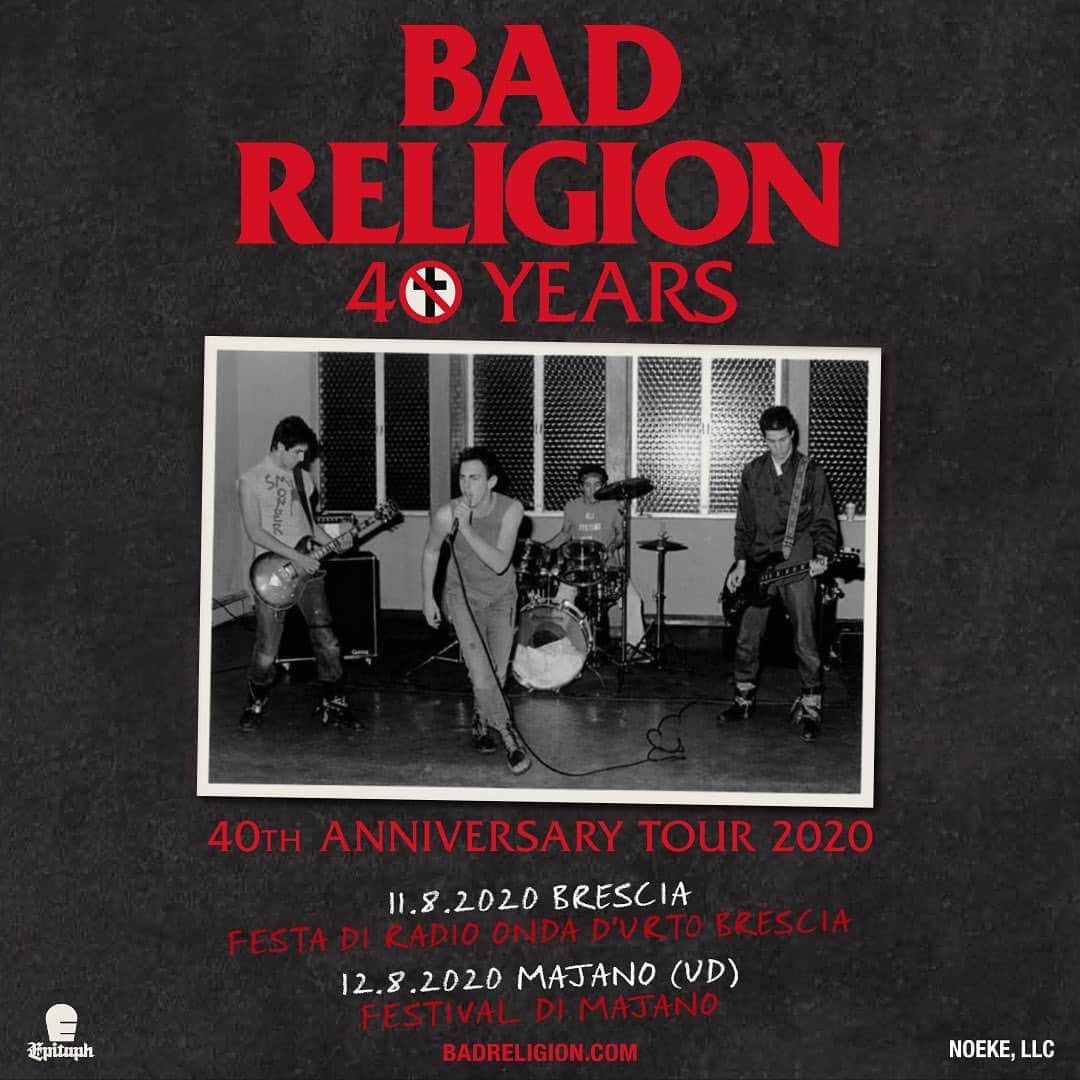 Bad Religionさんのインスタグラム写真 - (Bad ReligionInstagram)「Ciao! Benvenuti alla nostra festa per il 40 ° anniversario! I biglietti sono in vendita domani!」12月20日 0時48分 - badreligionband