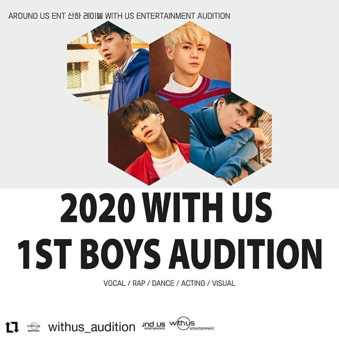 HIGHLIGHTのインスタグラム：「#Repost @withus_audition • • • • • • [공개오디션] 위드어스 엔터테인먼트에서 첫번째 공개오디션 <2020 WITH US 1ST BOYS AUDITION>을 개최합니다. ▶http://aroundusent.com/home/audition_notice_detail/94 . #위드어스 #어라운드어스 #위드어스오디션 #어라운드어스오디션 #오디션 #공개오디션 #아이돌 #지망생 #하이라이트 #withus #aroundus #hightlight #audition」