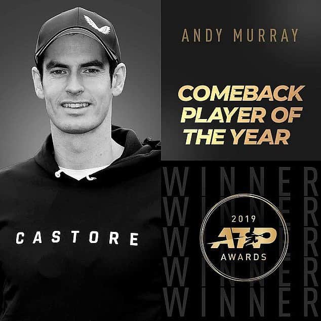 アンディ・マレーのインスタグラム：「Thanks so much to all the players who voted! 🍻🍻 Was a tricky couple of years and I appreciate all of your support.. See you in the new year 👊  #tennis #castore」