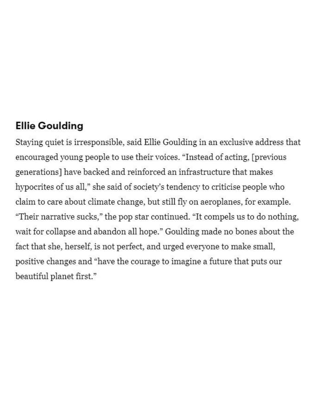 エリー・ゴールディングさんのインスタグラム写真 - (エリー・ゴールディングInstagram)「None of us are perfect, and we don’t yet live in a world that allows us to individually be totally carbon neutral, but I think there is definitely an opportunity now for us all to make small changes in our lives (me too) and always be open to learning and adapting x @britishvogue 🌍💚」12月20日 22時40分 - elliegoulding