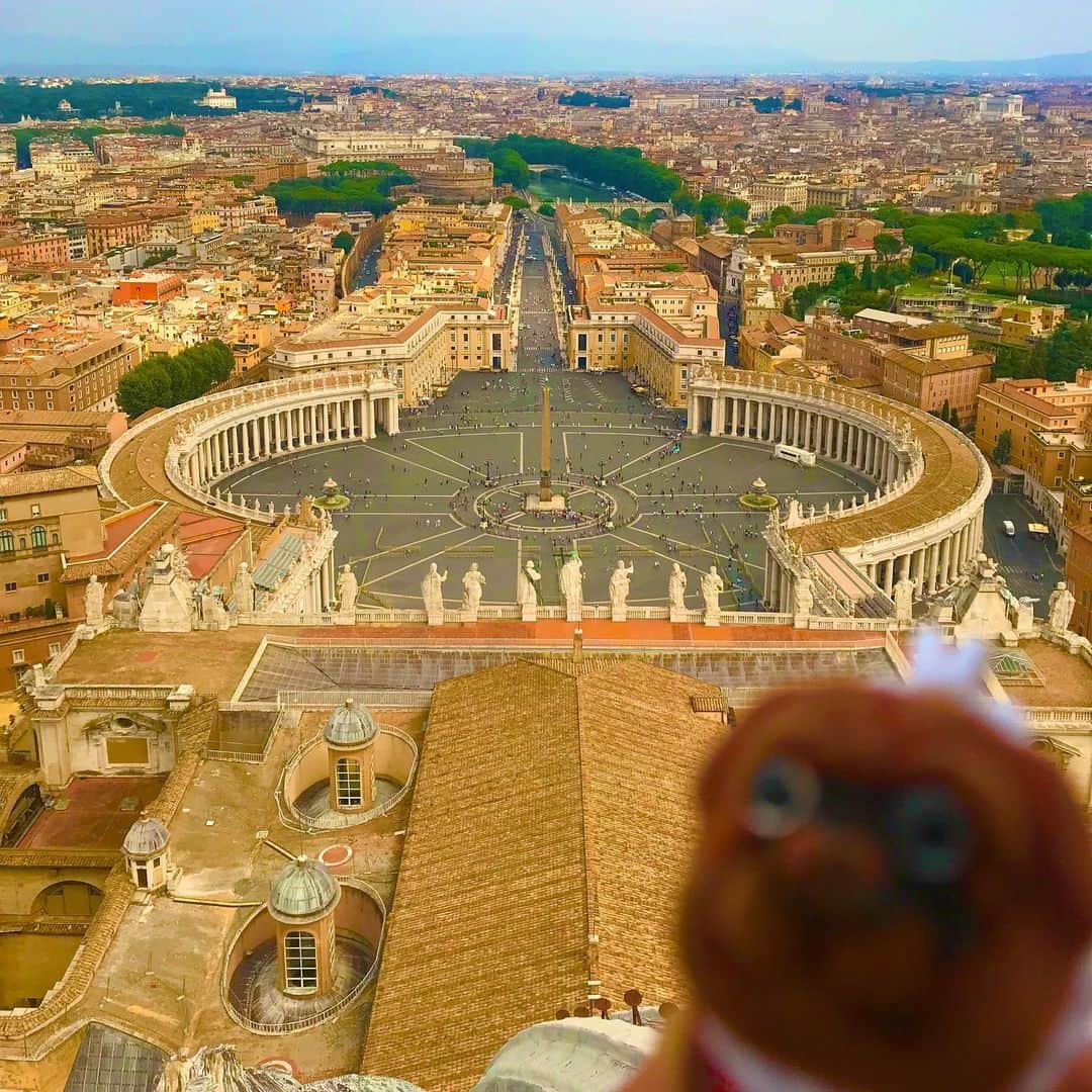 ころのインスタグラム：「ころツーリスト in #イタリア (#ローマ ) .  おはようございます☀ . サン・ピエトロ大聖堂の屋上から😆❗️❗️ . カトリック教会の総本山😊 . 私もころも宗教とか無縁ですがなんか歴史の重みみたいな凄さは感じた気がします☺️ . 感じれたのか？ 感じていてくれぇぇぇぇ😆 . ころの他の写真を見たい方はこちらから！  @koro.dottokoi .  #ころツーリスト #旅 #旅日記 #旅スタグラム #旅すたぐらむ #トラベラー #旅に出たい #旅の記録 #旅好き #旅写真 #旅行好き #旅したくなるフォト #旅フォト #マイトリ #旅行大好き #わんこ #ぬいぐるみ #ぬいどり #ぬい撮り写真部 #マイトリップ #旅の思い出 #旅の思い出 #ぬい撮り #ぬい撮りさんと繋がりたい #ぬいすたぐらむ」