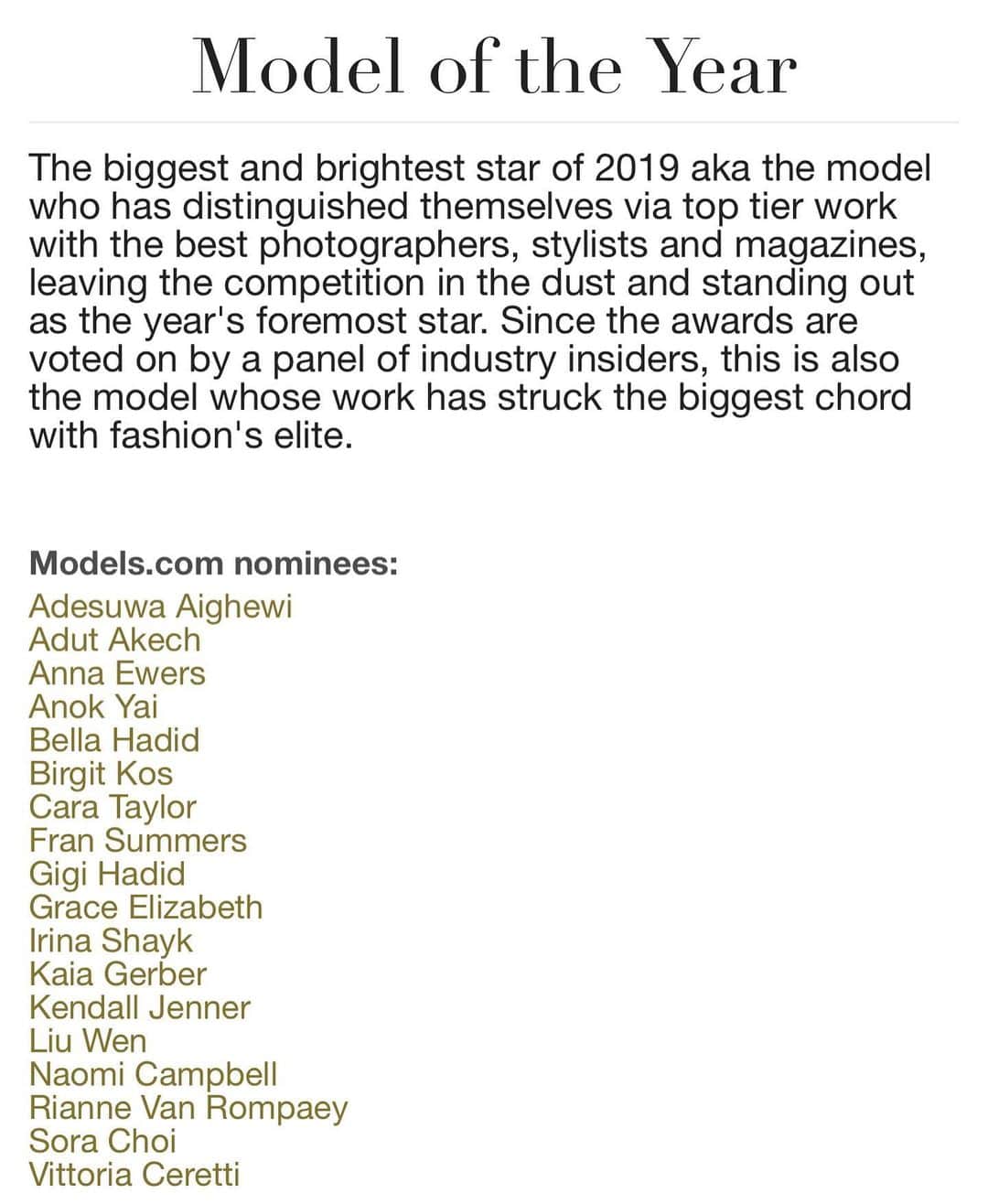 ナオミ・キャンベルさんのインスタグラム写真 - (ナオミ・キャンベルInstagram)「What a surprise !! After 34 years to find out that I have been nominated as Model Of The Year, amongst this collective of stunning ladies. Thank you to @modelsdot and my agents @dnamodels @models1. @dmangementgroup What a Thrill ❤❤😘😘🙈 Vote at: Models.com or visit the link in bio # it’s fun to be」12月21日 5時53分 - naomi