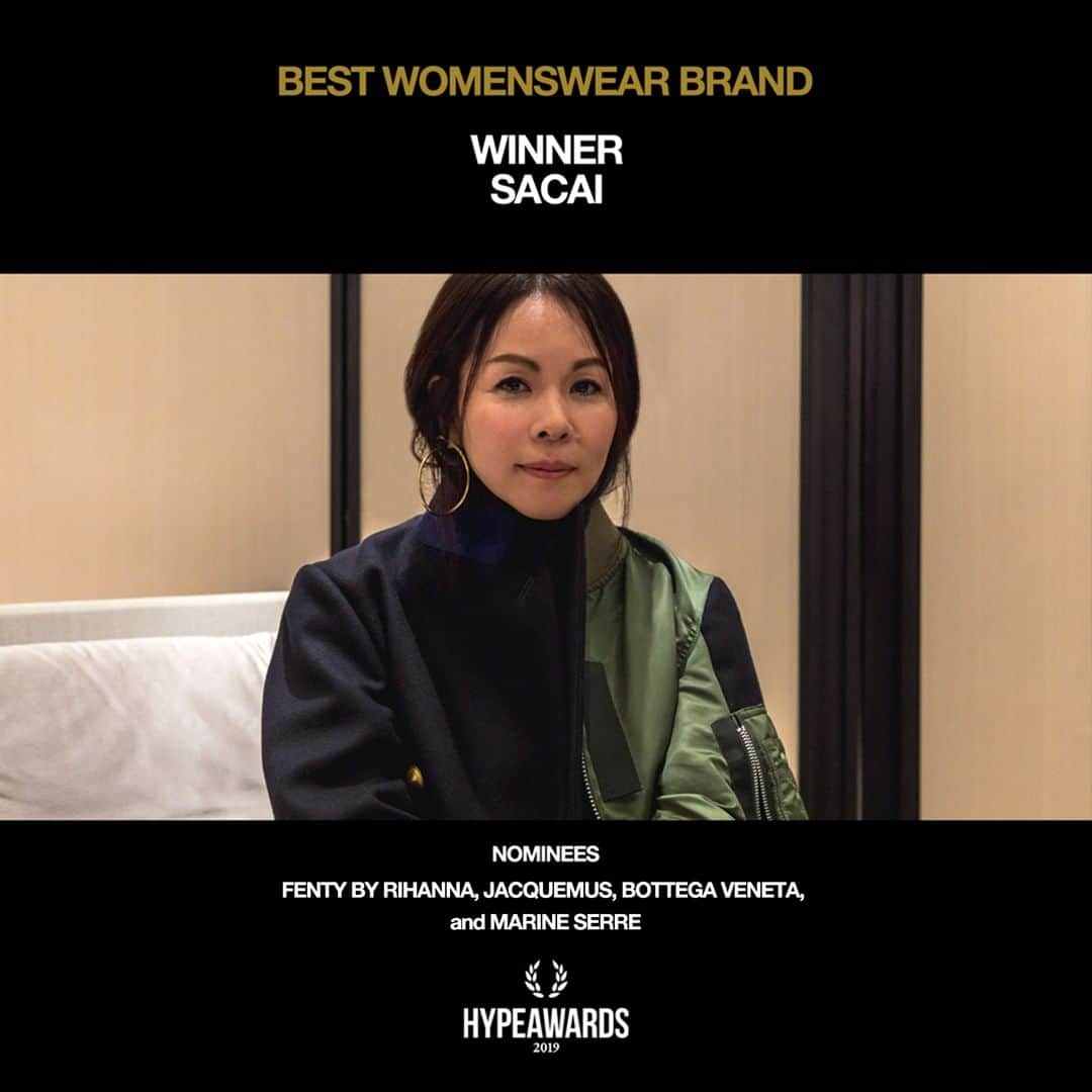 HYPEBEASTさんのインスタグラム写真 - (HYPEBEASTInstagram)「#HYPEAWARDS: The award for Best Womenswear Brand of 2019 goes to @sacaiofficial. Congratulations! ⁠ —⁠ Head to the link in our bio for the full list of winners.」12月21日 9時40分 - hypebeast