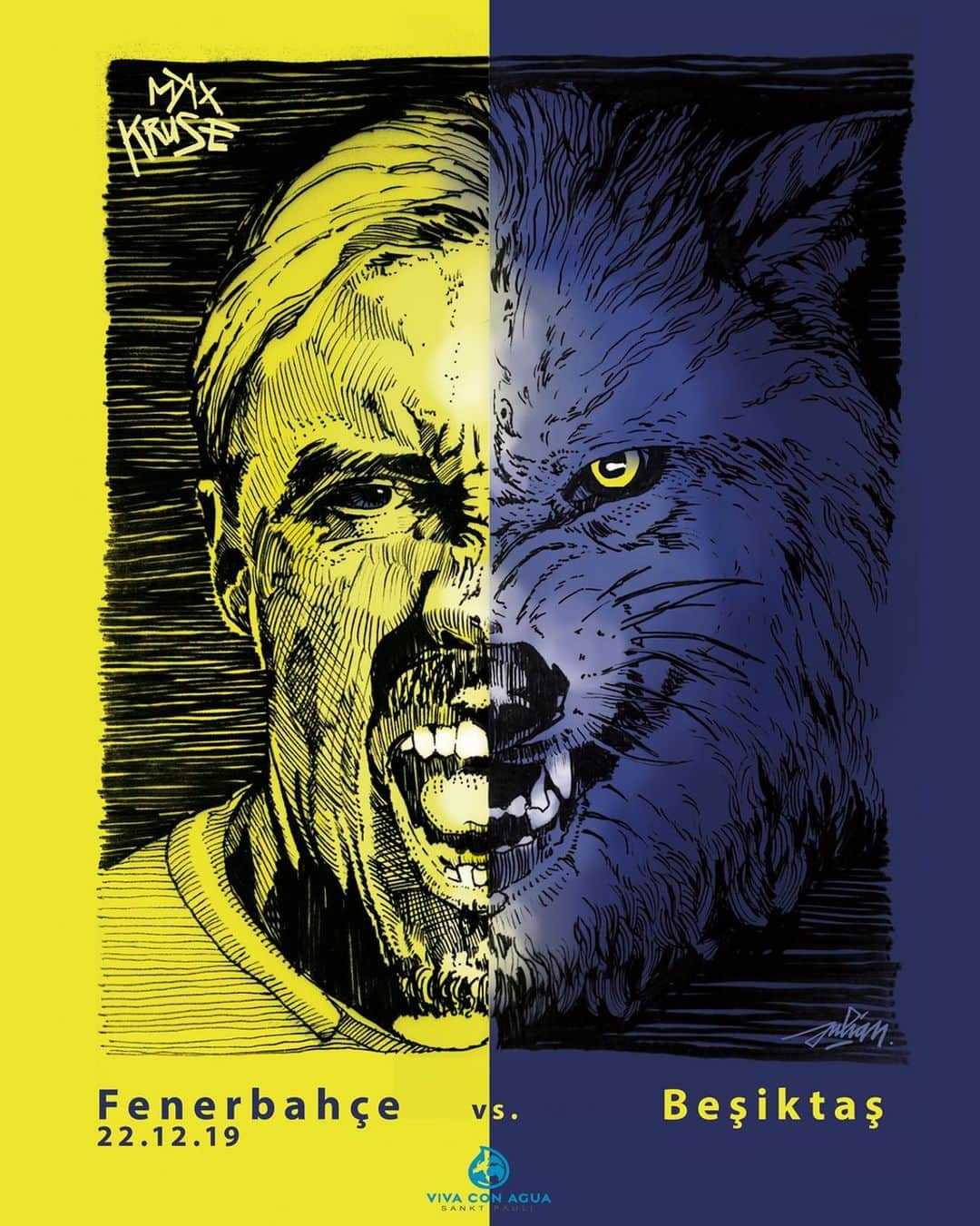 マックス・クルーゼさんのインスタグラム写真 - (マックス・クルーゼInstagram)「Kurt sürü ile avlar! Derbi maçı icin hep birlikte savaşacağız 👊🏼💛💙 / Wolves are hunting in a pack. Today we fight together for the derby victory 👊🏼💛💙 #fenerbahçe #OmuzOmuzaŞampiyonluğa #vivaconagua #art ______________________________ 🎨 by @julianvogelart + @vivaconagua ______________________________ 💧Viva con Agua de Sankt Pauli e.V. is an all-profit organisation that uses the universal languages arts, music and sports to raise awareness and funds to support projects for the overarching vision for clean drinking water and adequate sanitation for all. The term all-profit derived from the not-so cheerful term non-profit organisation turned into a movement that is making a positive impact with joy.」12月22日 20時30分 - max.kruse10