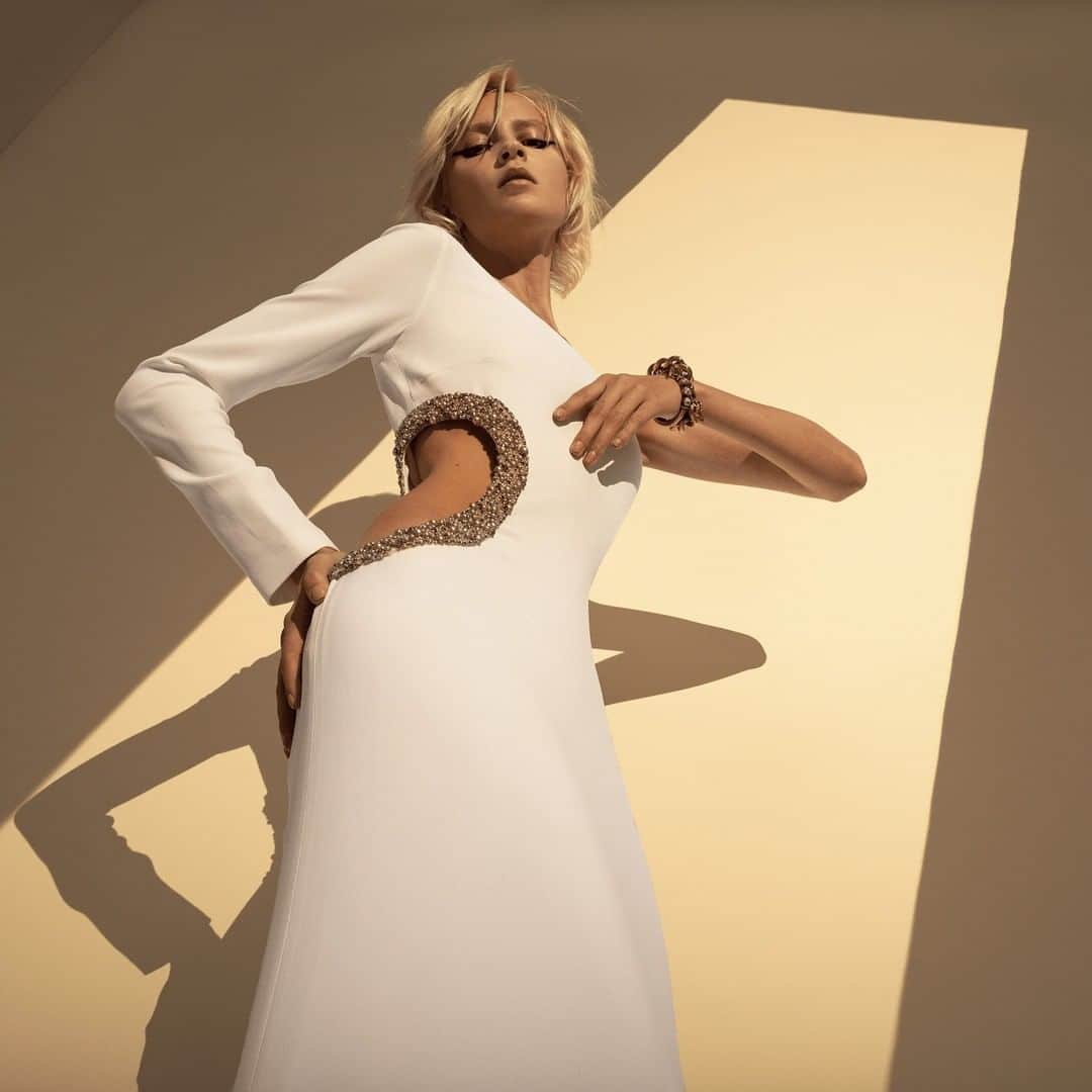 のインスタグラム：「Spotlight on beauty: pure colors enhance silhouette and glorify its value.  #RobertoCavalli #RobertoCavalliFW19 #RobertoCavalliGifts」