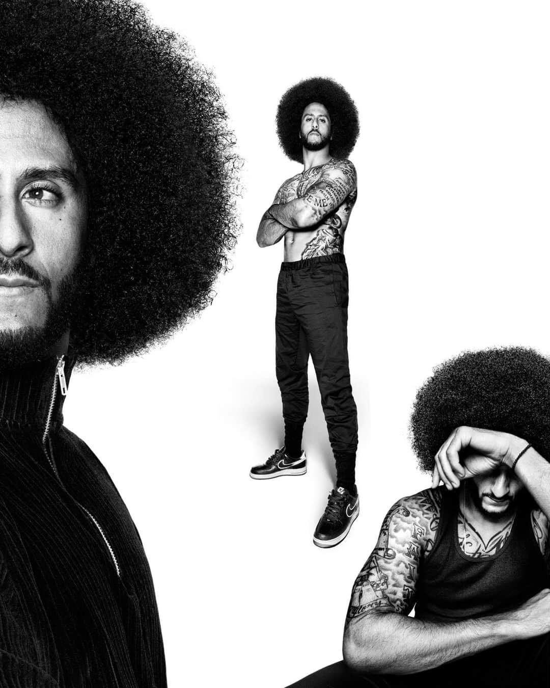 コリン・キャパニックのインスタグラム：「Inspired by the voice of the athlete, Colin Kaepernick x Nike Air Force 1 celebrates those who are #trueto7.  Available tomorrow at select Nike stores, retailers and SNKRS. Link in bio.」