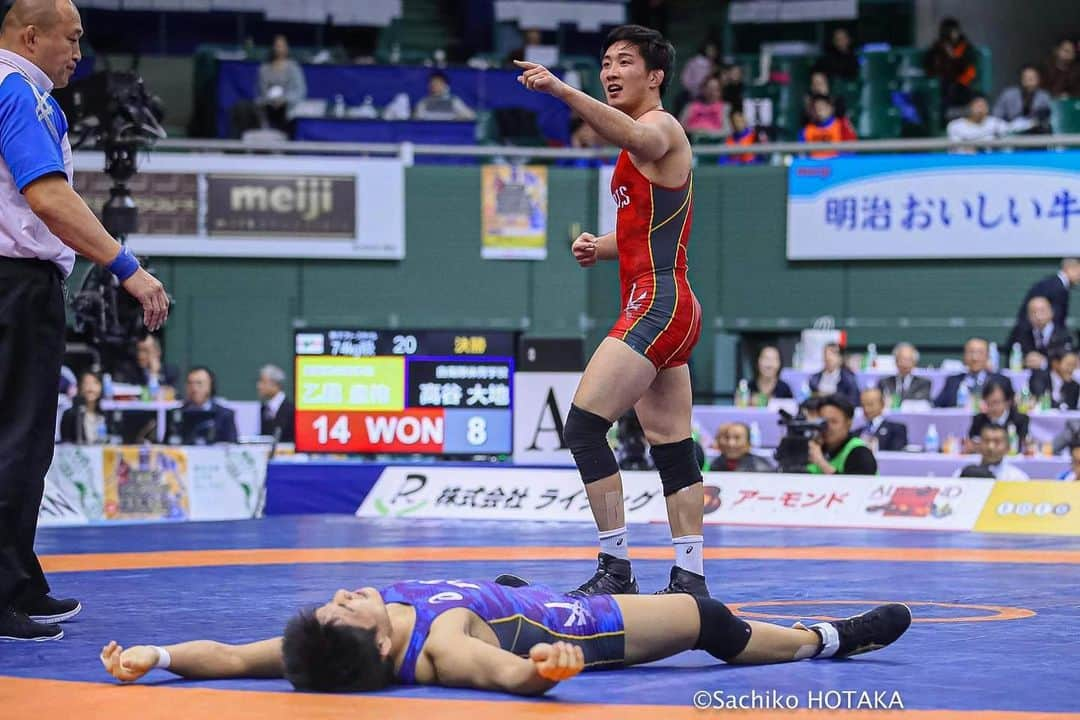 乙黒圭祐のインスタグラム：「全日本選手権優勝することができました。 応援ありがとうございました📣 一生に1回あるかないかのチャンス、オリンピックまであと1勝なので全力で頑張ります🔥🔥 #天皇杯#wrestling#レスリング」