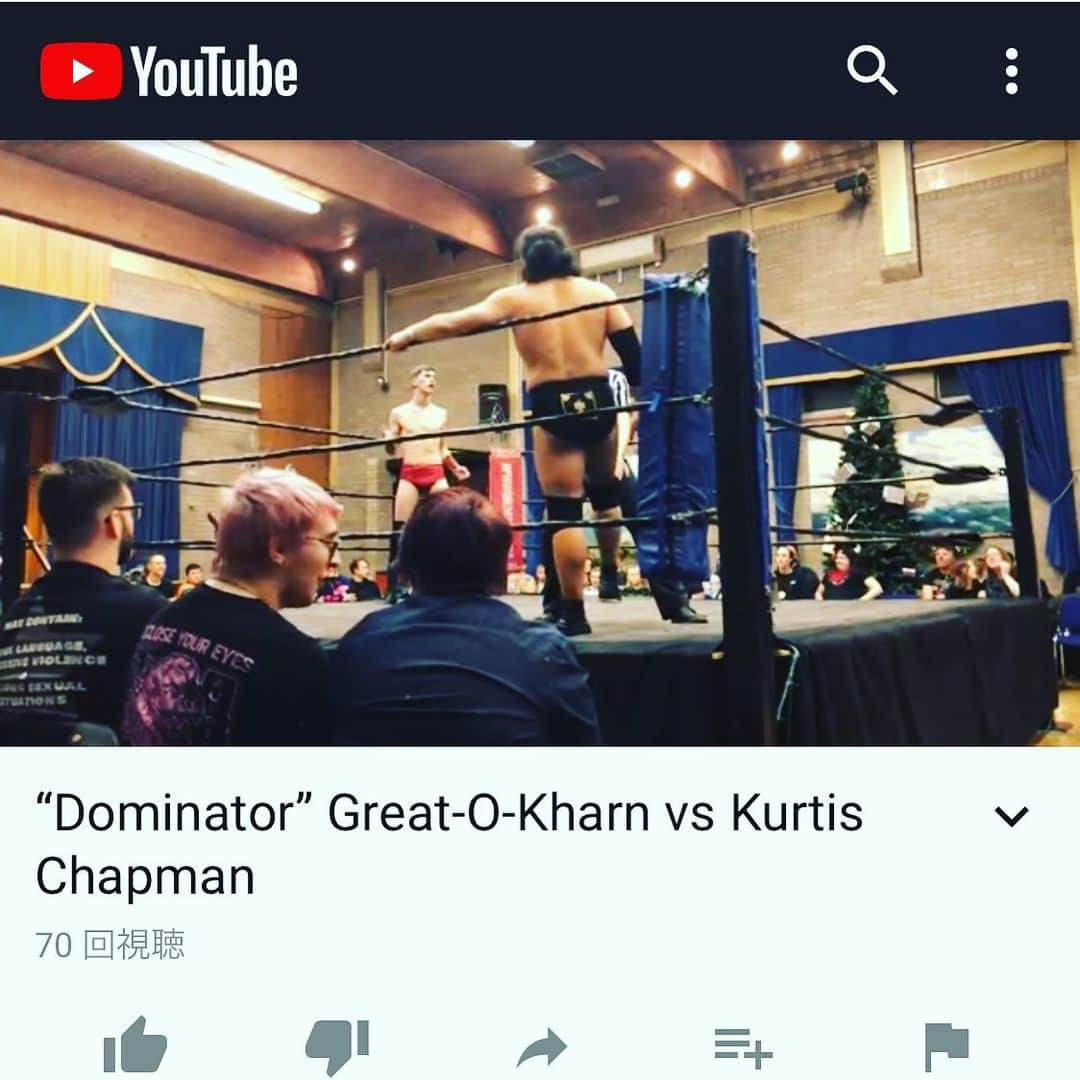 のインスタグラム：「The match on December 7 has been released on YouTube. 12月7日の処刑をYouTubeにて公開する。 #GOK #GreatOKharn #wrestler #prowrestling #RevolutionProWrestling #RevProUK #NewJapanProWrestling #njpw #england  #portsmouth  #BucklandCommunityCentre #kurtischapman  #ドミネーター #オーカーン #プロレス  #プロレスラー #新日本プロレス #英国 #イギリス #イングランド #チャップマン #youtubeで検索  https://m.youtube.com/watch?v=QPqY9Z8Hw7E&feature=emb_title」