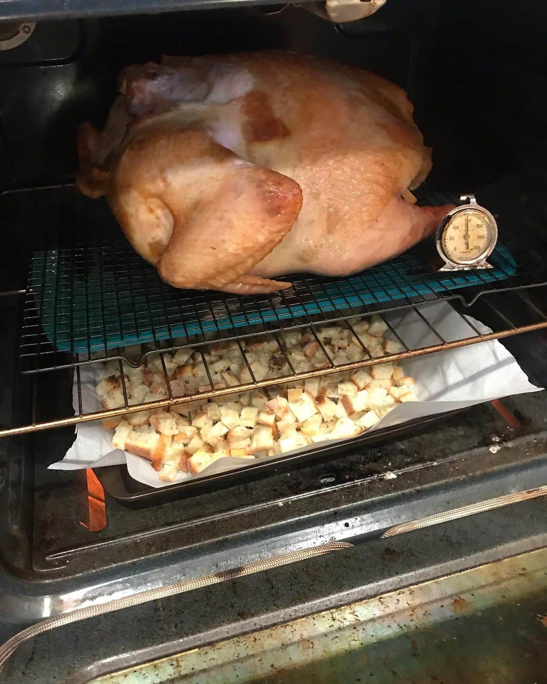 福田淳子さんのインスタグラム写真 - (福田淳子Instagram)「Thanksgiving party 準備編〈料理〉 ちらっと説明しましたが、アメリカでは11月の第4木曜日はサンクスギビングディと呼ばれておりまして祭日になります。この日はそれぞれのおうちで定番のごちそうを食べます。ターキーは共通ですが、それ以外は地域（州）によって違うらしい。日本のお正月にちょっと似た感じ。ルーツとかの細かなことはグーグル先生に譲るとして、このサンクスギビングからアメリカのホリデーシーズンがスタートして、年末までウキウキな感じが続きます。  そんなわけで、夕方からパーティなので朝からごちそうをひたすら作ってるの図。とりあえずメインのターキーを。今年は21ポンド（約9.5kg）で過去最高のサイズ。ブレイン液に一晩浸したら、玉ねぎ、にんじん、セロリ、りんごを炒めてローズマリーやセージと一緒にお腹に詰めて、溶かしバターを塗ってオーブンへ。今年は胸肉のポッケにもバターを。そして、焼いて１時間後にフリップ！ みんなにも手伝ってもらって、とにかく作業。  天気が良くて、みんなは朝のランニングに行っておりました。（私はオーブンのターキーの見張りがあったのでお留守番）←嘘です。ターキーいなくても、マラソン無理笑。  #2019jautumntrip  #もう帰国してます #thanksgiving  #thanksgivingdinner  #マラソン女子うらやましい #大量のオレンジ果汁はクランベリーソースに使います」12月23日 21時11分 - junjunfukuda