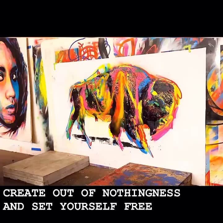 のインスタグラム：「Create out of nothingness.. I’m free  #rollandberry #beliveinyourself #streetart #buffalo #artoftheendangered #bison #buffalo #nativeamericanwisdom #youcandoit #energy #frequency #vibration #loveneverdies #unstoppable #universe #iwillalwaysmissyoujason」