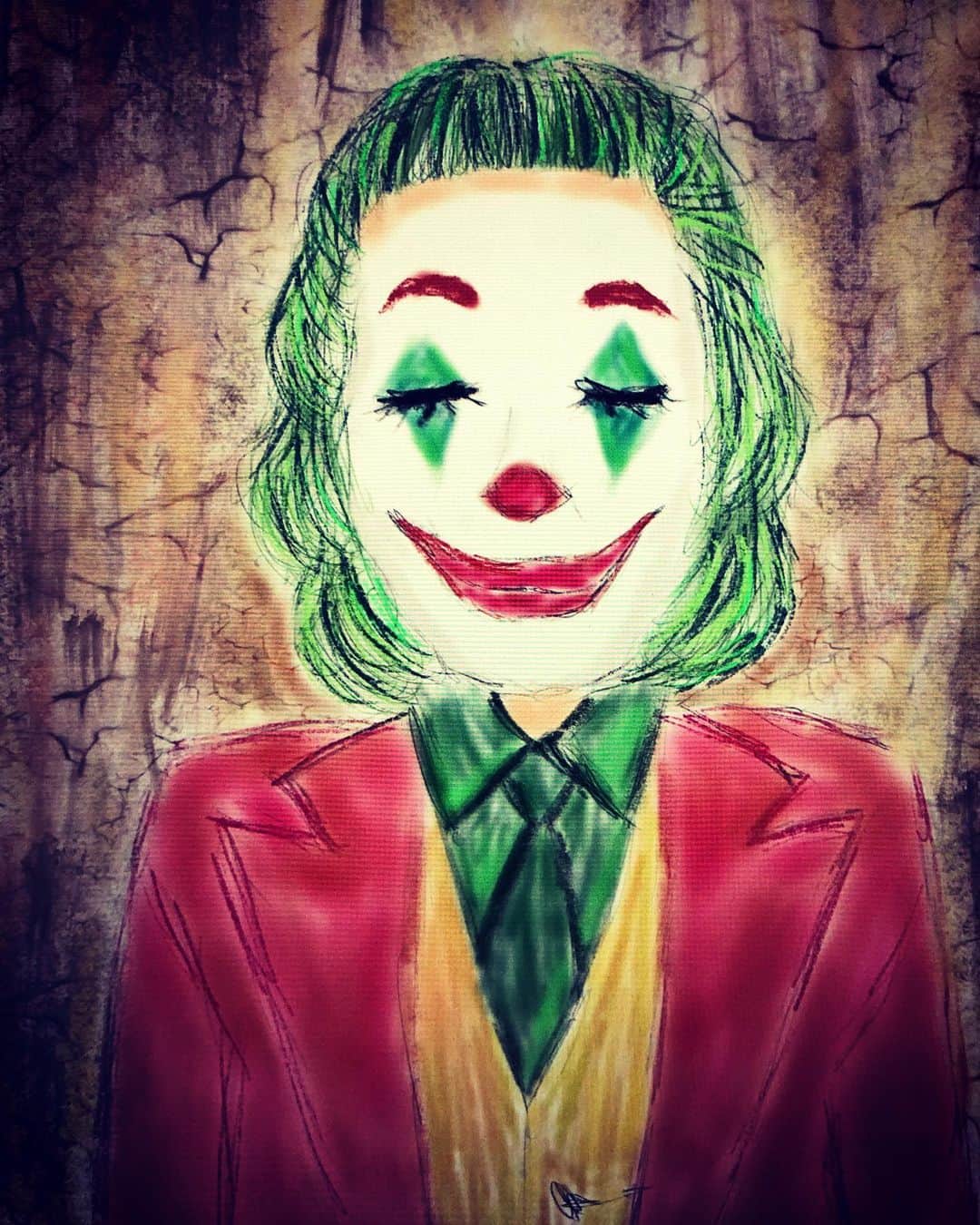 和田美枝のインスタグラム：「ジョーカー🃏  描き直してもどうしても可愛いくなってしまうw  #JOKER #ポップジョーカー #移動中の #お絵描き #iPadPro」