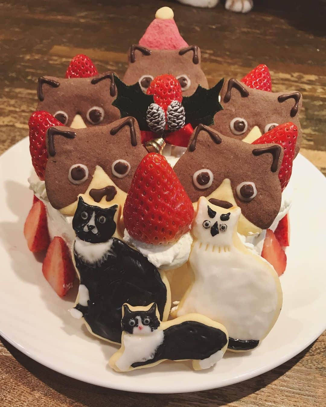 もじゃころさんのインスタグラム写真 - (もじゃころInstagram)「100均でハチワレのクッキー型があったので、グシコロクッキーを作りました。  そんなわけで、今年のクリスマスケーキは「迫りくるグシコロと仲間たち」です。  クッキーがデカすぎてケーキ感ないww  #クリスマスケーキ  #cafe9456  #チョッチュ具志コロペッペ  #鼻菱おにぎり丸  #鼻にんにく黒コロ  #坂東玉隠しシャシャ丸」12月24日 21時32分 - mojyacoro96