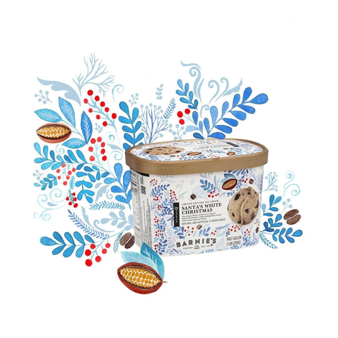 Dinara Mirtalipovaのインスタグラム：「Oh also! This year I designed the packaging for Publix’s Holiday Ice Cream “Santa’s White Christmas”. It’s available through holidays only. I haven’t tried it myself as I live in Ohio and there are no near Publix locations anywhere around. But if you happened to try it - would it be too weird to ask for an empty carton? 😝🙈 . #Publixicecream #publix #barniescoffeeicecream #barniescoffee」