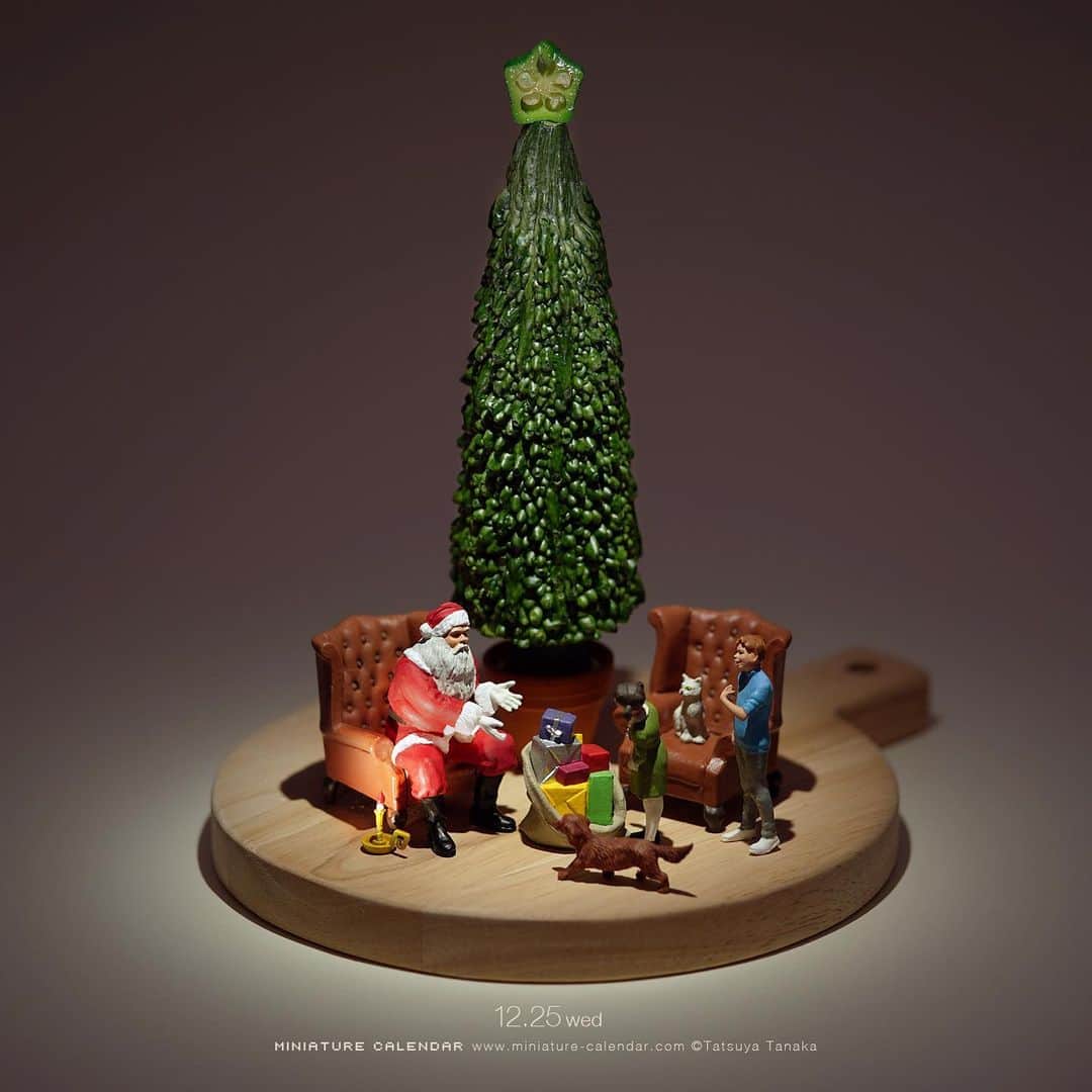 田中達也さんのインスタグラム写真 - (田中達也Instagram)「. 12.25 wed “Bitter Tree” . メリー“ウリ”スマス . #ゴーヤ #ニガウリ #クリスマス #このあとおいしくいただきました #Christmas #BitterMelon . ────────────────── 《EXHIBITION info》 . 【微型展 2.0 台中站】 MINIATURE LIFE EXHIBITION2 in Taichung until Mar 1, 2020 #微型展 #田中達也微型展 . 【small MUJI vol.1“Miniature”】 until Feb 29, 2020 #smallMUJI #MUJIKamppiHelsinki . ────────────────── 《COMING SOON》 . 【MINIATURE LIFE展 in 宮崎】 MINIATURE LIFE EXHIBITION in Miyazaki Dec 27, 2019 -Jan 08, 2020 〈ギャラリートーク&サイン会〉 1月4日(土) 13:00〜、16:00～ . 【MINIATURE LIFE展 in 千葉】 MINIATURE LIFE EXHIBITION in Chiba Dec 28, 2019 - Jan 08, 2020 〈ギャラリートーク&サイン会〉 12月28日（土）11:00〜 ／ 15:00〜 12月29日（日）11:00〜 #MINIATURELIFE展 #ミニチュアライフ展 . ℹ️Please look at the Instagram story’s highlight for more information. .」12月25日 9時10分 - tanaka_tatsuya