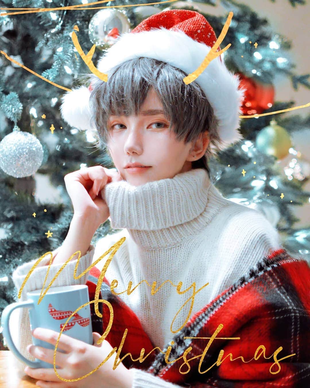 のインスタグラム：「Merry Christmas everyone !😊 I made a Christmas card for you ~ swipe to open ! 🎁🎄 I look forward to another year with you ! Akai art | @crowiaa Photo | @yumecos #christmas #merrychristmas」