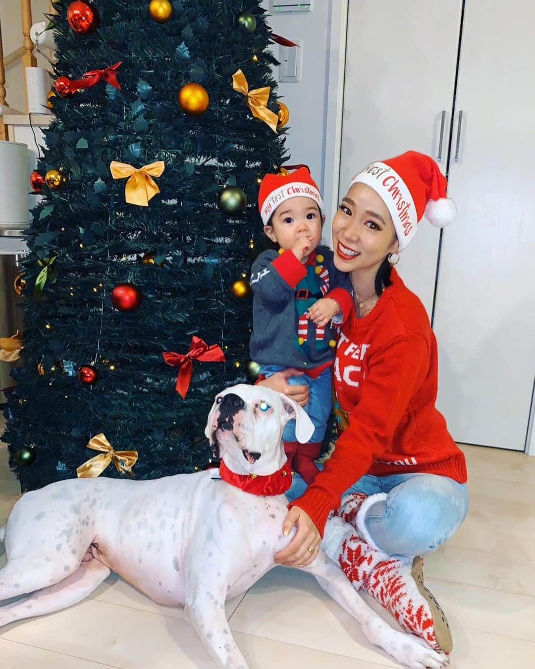 紅蘭さんのインスタグラム写真 - (紅蘭Instagram)「はっぴーくりすます🎅❤️ 娘はFirst christmas✨ ダサかわセーターでお友達とクリスマス会！！ 皆様にもbroskyより 美容液、ルームウェア、jewelryが届き始めてるころです！ 沢山のDMやストーリーありがとうございます！ 美容液は是非、使用前、使用後と写真とって比例してみてほしいw 使用感の感想もお待ちしてます🥰 これからの季節、乾燥やお肌の荒れを感じやすいです Brosky美容液が救世主になっていただければなと思います！  20代で購入して頂いたからからの 質問が多いので 薄め方について説明しますね  通常化粧水を使われる量に対して、スポイト1回、2回を落とす感じで使用をはじめてることオススメします。  それでは皆様素敵なクリスマスをお過ごしください  #紅蘭 #生後11ヶ月 #firstchristmas  #娘のセーターサイズ間違えた #ぶかぶか #ごめんね😂 #カーターくんもクリスマスカラー #首輪に鈴付けたのw #娘が遊びたがる #クリスマス会 #brosky美容液 #broskyjewelry  #broskyroomwear #ありがとうございました🙏🏻」12月25日 12時51分 - kurankusakari