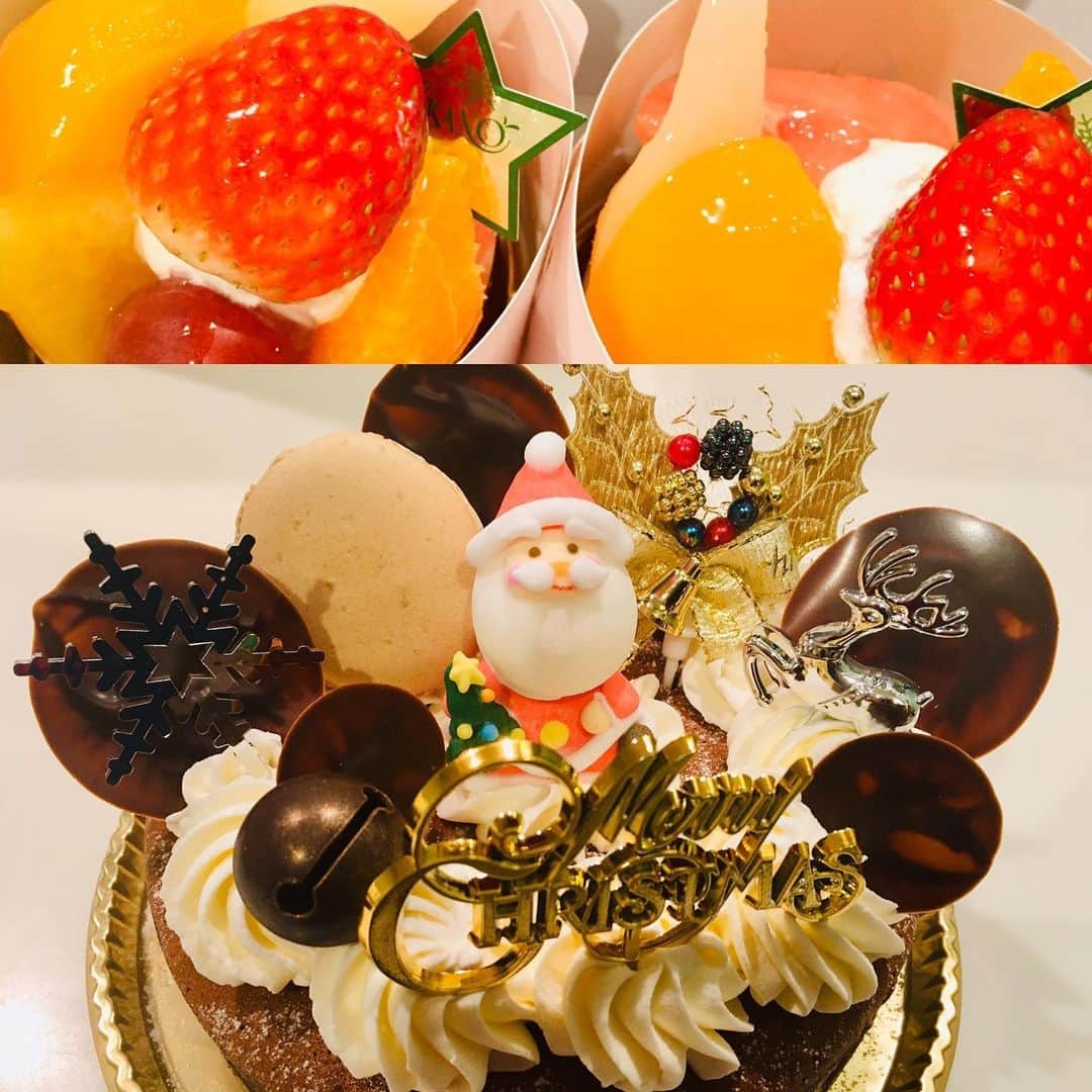 千紘れいかのインスタグラム：「上のが昨日のケーキ🎄 下のが今日のケーキ🎄  ケーキありがとうね💞 って伝えたら 今日は大きいケーキになった🎂笑  #クリスマスケーキ #ありがとう #感謝を伝える」