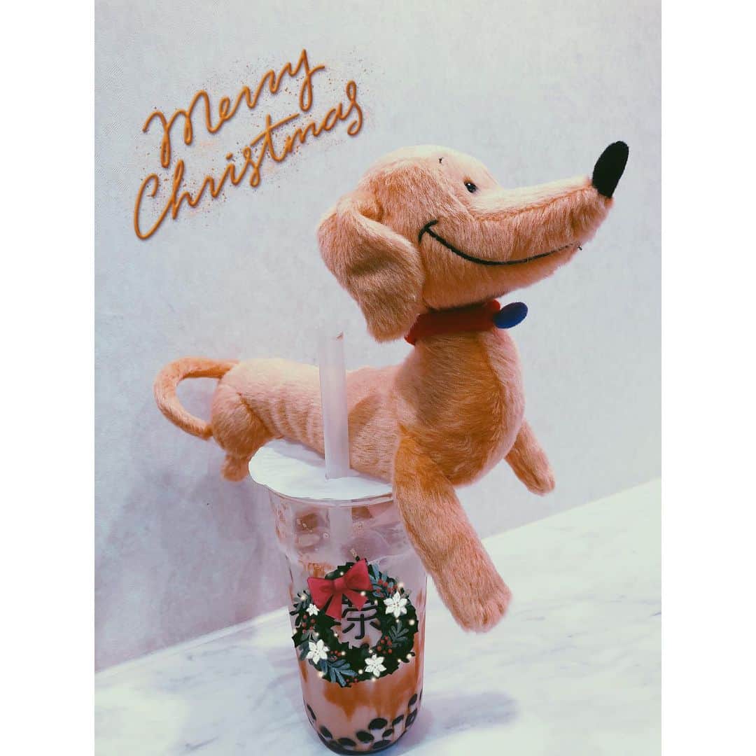 野崎夏帆のインスタグラム：「X'mas終わっちゃったね。﻿ メリークリスマスでした。﻿ ﻿ #Xmas﻿ #🎄🎅﻿ #ハンドリー﻿ #犬とタピオカ﻿ #🐶とタピ﻿ #ありがとう！」