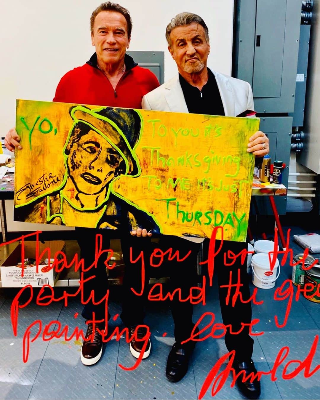 シルヴェスター・スタローンさんのインスタグラム写真 - (シルヴェスター・スタローンInstagram)「Arnold was over last night for a Christmas Eve get together and I gave him this paining that I am proud to say is going to be auctioned off at his upcoming charity event in Europe.」12月26日 9時55分 - officialslystallone