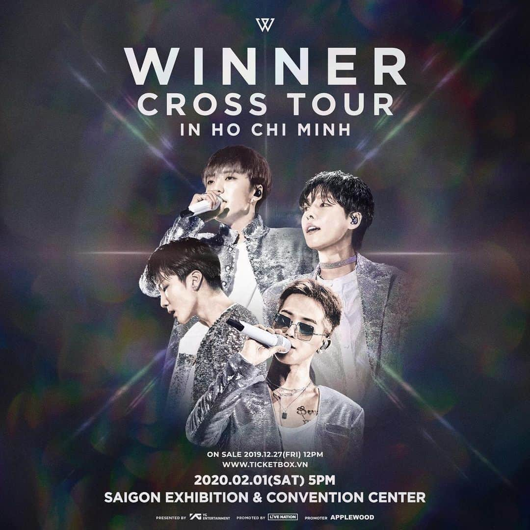 WINNERさんのインスタグラム写真 - (WINNERInstagram)「[➕CROSSTOUR✖️] Thank you for your amazing support and apologies for the inconvenience caused by ticketing site issue. ⠀ ✚ DATE: 2020. 02. 01 SAT 5PM ✚ VENUE: SAIGON EXHIBITION & CONVENTION CENTER ✚ TICKET REOPEN: 2019. 12. 27 FRI 12PM ✚ TICKETING SITE: www.ticketbox.vn ⠀ TOUR INFO > https://ygfamily.com/event/WINNER/CROSSTOUR ⠀ #WINNER #위너 #CROSS_TOUR #CROSSTOUR_IN_HOCHIMINH #APPLEWOOD #LIVENATION #YG」12月26日 17時04分 - winnercity