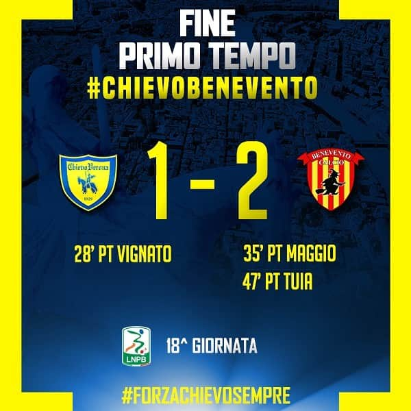 ACキエーヴォ・ヴェローナさんのインスタグラム写真 - (ACキエーヴォ・ヴェローナInstagram)「1st Half #ChievoBenevento 1️⃣-2️⃣ #Chievo #ChievoVerona #calcio #seriebkt」12月27日 0時02分 - acchievoverona