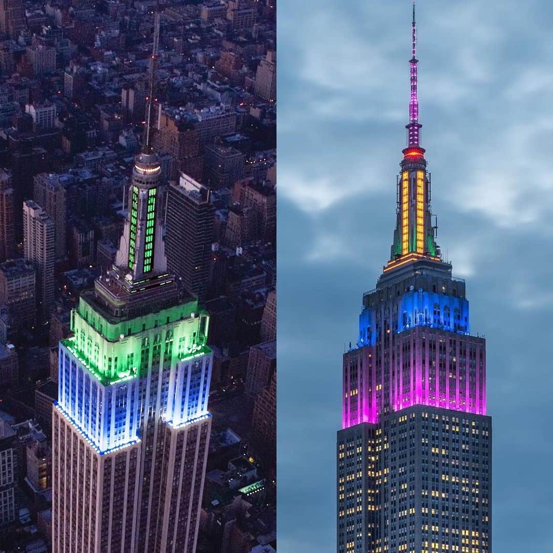Empire State Buildingさんのインスタグラム写真 - (Empire State BuildingInstagram)「#10YearChallenge – From floodlights to LEDs and an all new experience, we’re now bringing you over 16 million color combinations and a brand-new second floor museum with Kong, a film room, an immersive construction exhibit & more including our new floor-to-ceiling glass Observation deck on the 102nd floor! 😱 . Here’s to the next 10 years of lighting up the NYC skyline. 💖 . 📷: (right) @chrisolstein #EmpireStateBuilding」12月27日 1時05分 - empirestatebldg