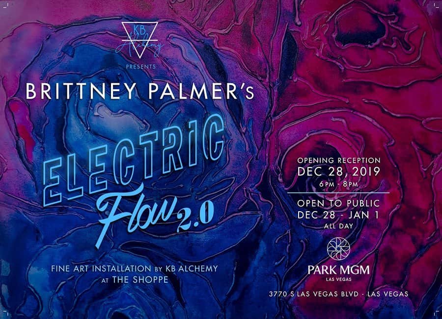 ブリトニー・パーマーさんのインスタグラム写真 - (ブリトニー・パーマーInstagram)「Electric Flow 2.0 is almost here- please join us for the opening reception December 28th from 6-8pm at @parkmgm in Las Vegas.  Music, cocktails and art!  Produced by @kamela  Art by @brittneypalmerart  Sponsored by @sweetsweat @cbdfx_ @ivybearsofficial」12月27日 9時33分 - brittneypalmer