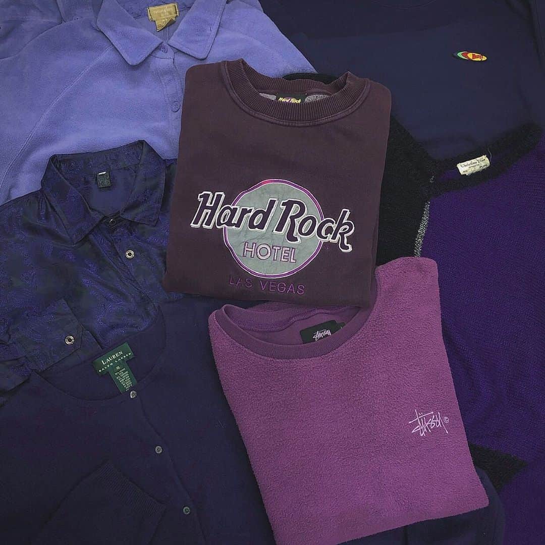 のインスタグラム：「ㅤㅤㅤㅤㅤㅤㅤㅤㅤㅤㅤㅤㅤㅤ purple items ㅤㅤㅤㅤㅤㅤㅤ ※通販ご希望の方はDMにてお問い合わせください。 #tokyo #shimokitazawa #mabataki #purple #sweat #shirt #fleece #stussy #hardrockcafe #東京 #下北沢 #古着 #下北沢古着屋 #マバタキ #ブランド古着 #紫 #ステューシー #ハードロックカフェ」