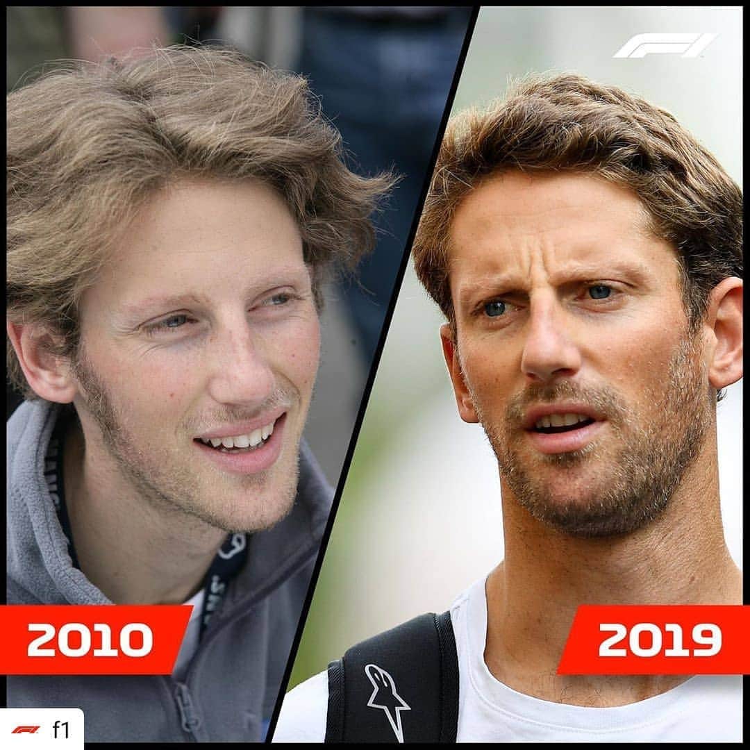 ロマン・グロージャンのインスタグラム：「Which haircut? @f1 #Repost #10years」