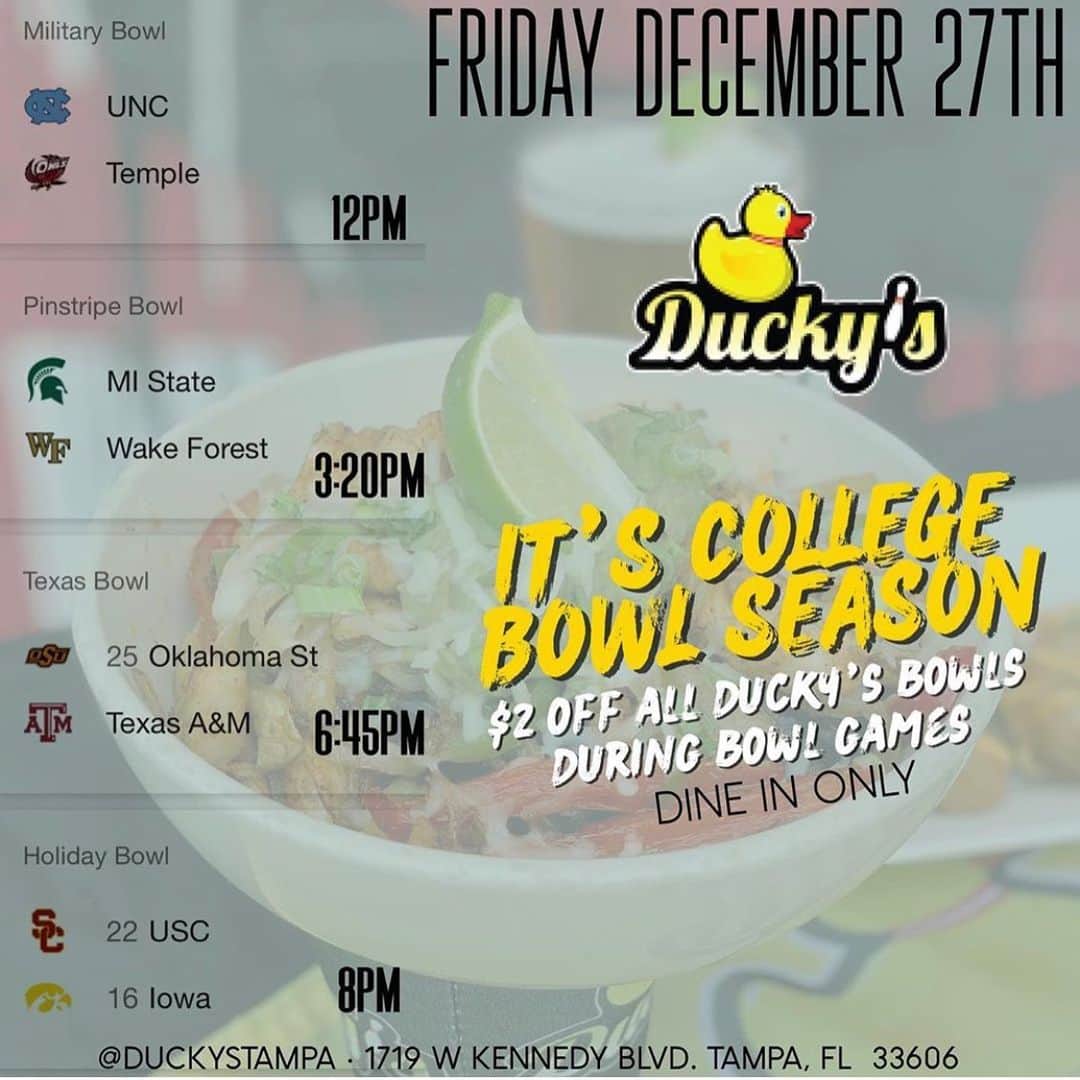 エバン・ロンゴリアさんのインスタグラム写真 - (エバン・ロンゴリアInstagram)「#repost @duckystampa ・・・ Ready for a great weekend! Bowl Season is underway enjoy $2 off all Ducky’s Bowls during the games! Kicking it all off with Sushi Friday too!! Live music tonight! #sushifriday #duckys #bowlseason」12月28日 2時21分 - evan.longoria3