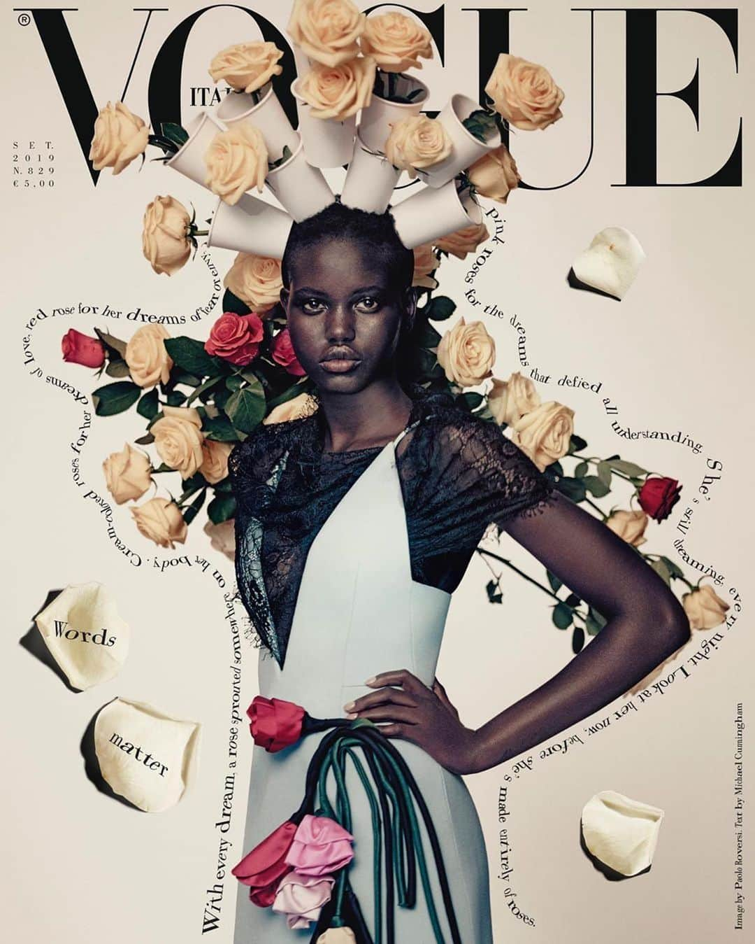 Vogue Italiaさんのインスタグラム写真 - (Vogue ItaliaInstagram)「Our September Issue cover girl @AdutAkech has been nominated @modelsdot 2019 ‘Model Of The Year’ 🌹🌹🌹 #TheVogueItaliaSeptemberIssue photographed by @Roversi styled by @IbKamara. Words by Pulitzer Prize @michaelcunningham_grig. Full credits: #AdutAkech @thesocietynyc Editor in chief @efarneti Creative director @ferdinandoverderi Casting directors @pg_dmcasting @samuel_ellis @ DM Fashion Studio Hair @jembomb @saintlukeartists using @oribe Make-up @thom.walker @artandcommerce using @surratt Manicure Sophie A @callisteagency Set design #JeanHuguesDeChatillon Production @creamparistv」12月28日 6時05分 - vogueitalia