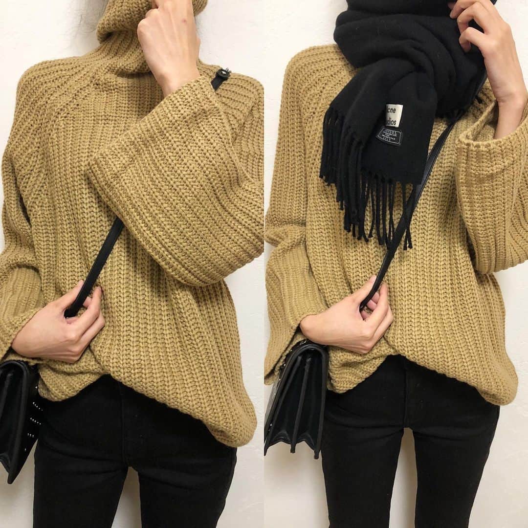 asuka0119のインスタグラム：「2019.12,29. . ヌクヌクのハイネックオーバーサイズknit めちゃくちゃ可愛い(ت) . 今日ならマフラーだけで 全然大丈夫でした @ladiesfashion.kandk  の素敵knit . knit #kandk #kandk_style  stole #acnestudios  denim #uniqlo #ユニクロ bag #zara #zarafashion .  #ママコーデ #ファッション通販 #プチプラ通販 #プチプラコーデ #プチプラ#高身長コーデ #高身長#高身長女子 #アラフォー#アラフォーコーデ #カジュアル#大人カジュアル #ニット」