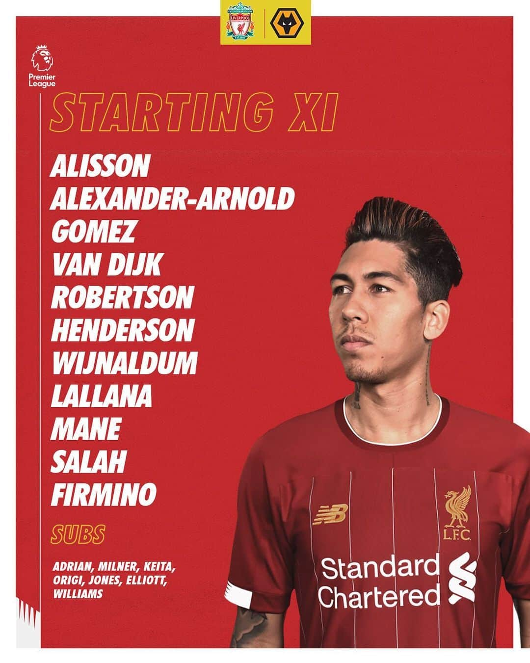 リヴァプールFCさんのインスタグラム写真 - (リヴァプールFCInstagram)「🚨 TEAM NEWS TIME 🚨 Today’s line-up to face @wolves at Anfield. #LIVWOL #LFC #LiverpoolFC #Liverpool #Anfield #PremierLeague #BPL」12月30日 0時30分 - liverpoolfc