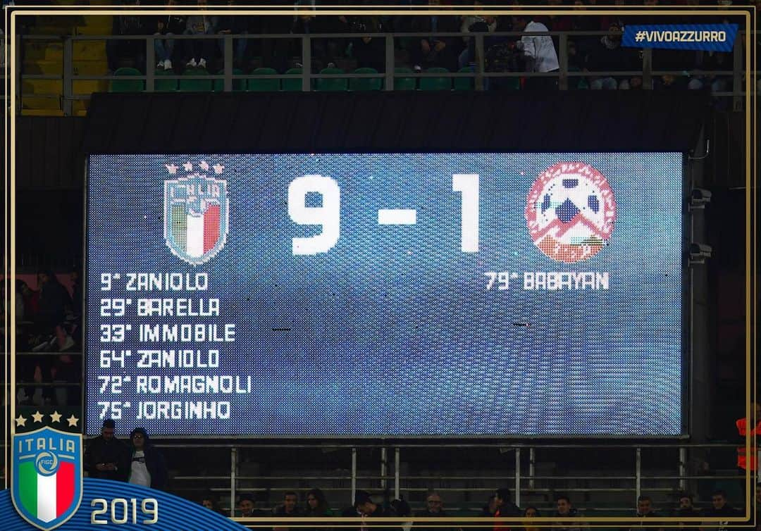 サッカーイタリア代表さんのインスタグラム写真 - (サッカーイタリア代表Instagram)「🎞 Highlights #Azzurri 💙 2️⃣0️⃣1️⃣9️⃣ ⚽️ A #Palermo l'#Italia 🇮🇹 travolge l'#Armenia 🇦🇲 per 9-1, segnando per la prima volta dal 1948 nove reti in una sola partita, che vale anche l'undicesima vittoria consecutiva 💪🏻 #Nazionale #vivoazzurro」12月30日 15時29分 - azzurri